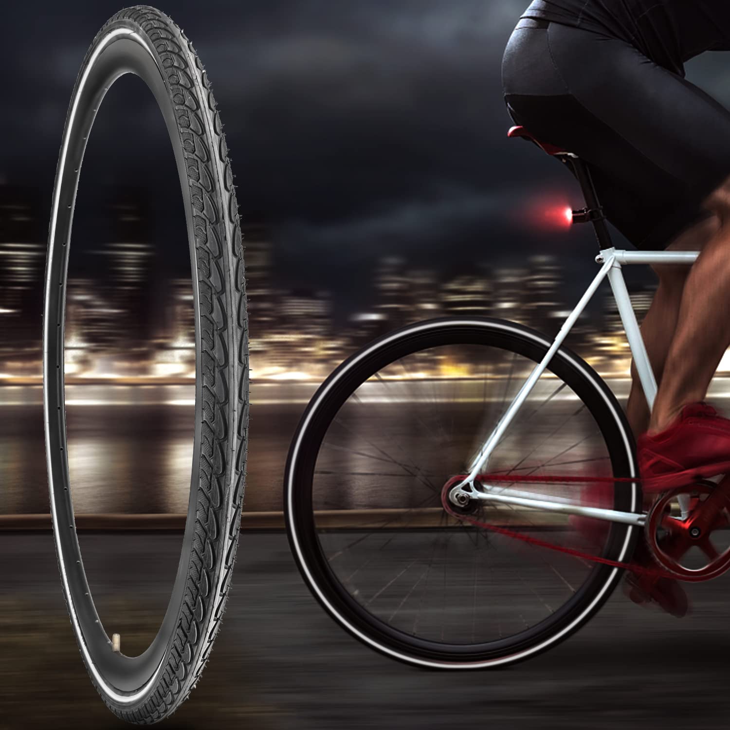SIMEIQI 700x35C Bike Tires with Reflective Sidewall - Foldable Bicycle Tires for Road & Hybrid Bikes - Perfect for Commuting, Touring & Urban Cycling