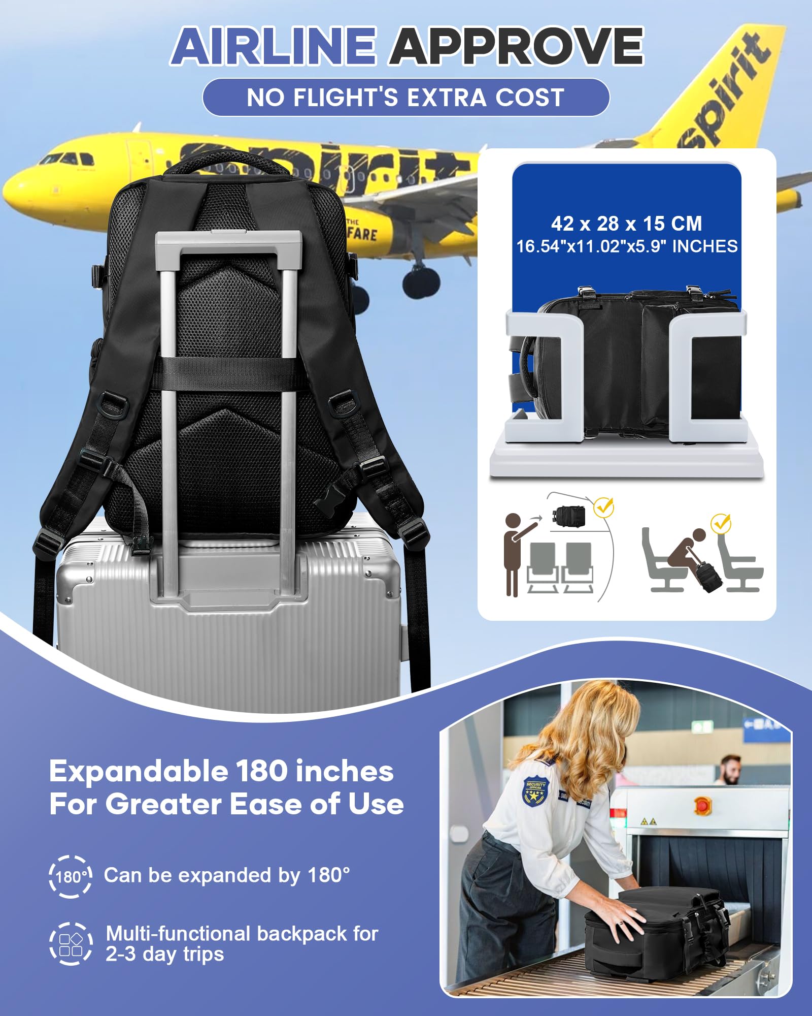 BOXSAM Large Vacuum Travel Backpack with Hand Pump - 18x14x8 Inch Flight Approved Carry-On Backpack for Women & Men, Waterproof Laptop Daypack with Compression Bags for Work, Gym & Air Travel - Black