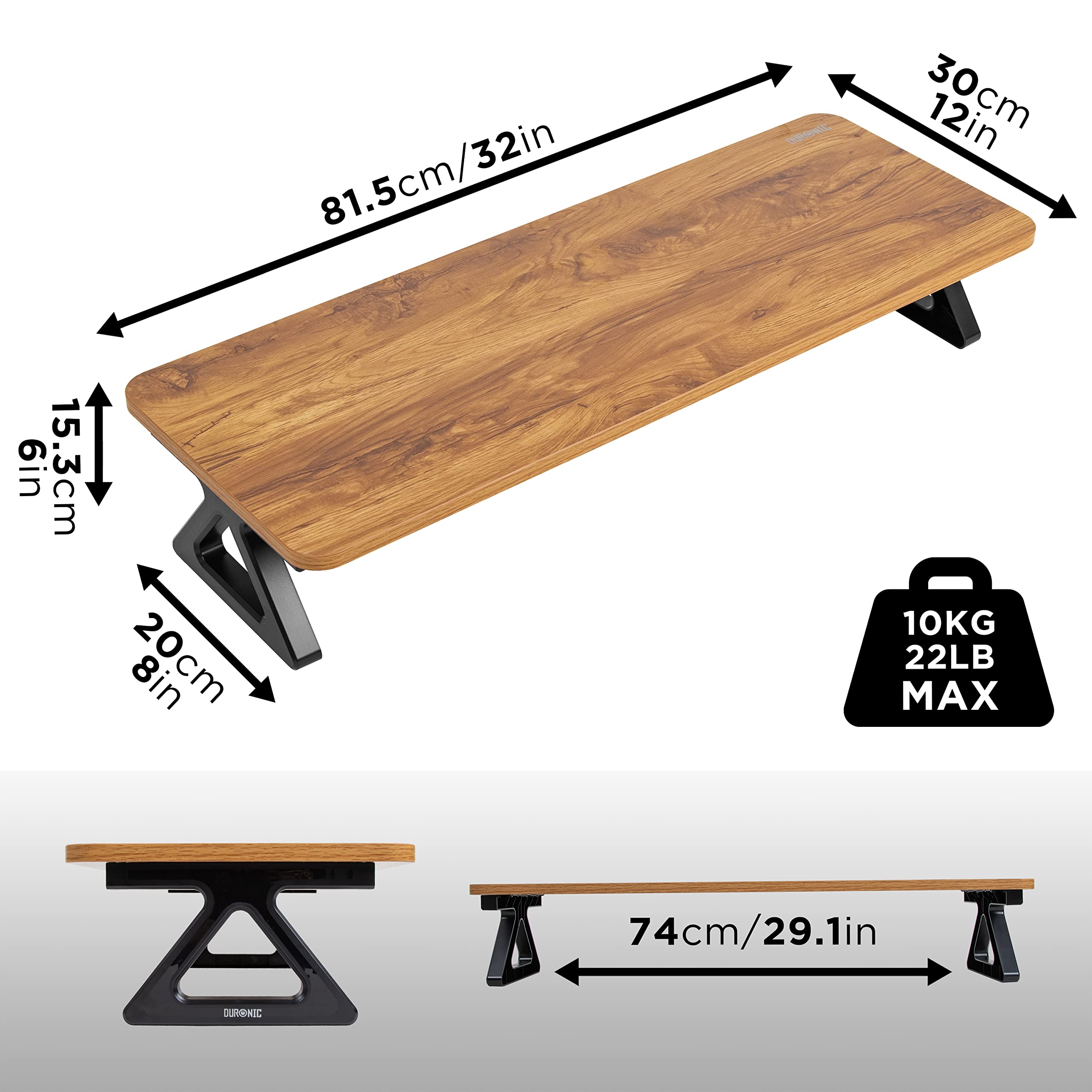Duronic DM06 Monitor Stand Riser - 63cm x 30cm Wooden Desktop Organizer for Laptop & Computer Screen, 10kg Capacity, Antique Walnut Finish - Perfect for Home Office, Gaming Setup & Workspace Organization