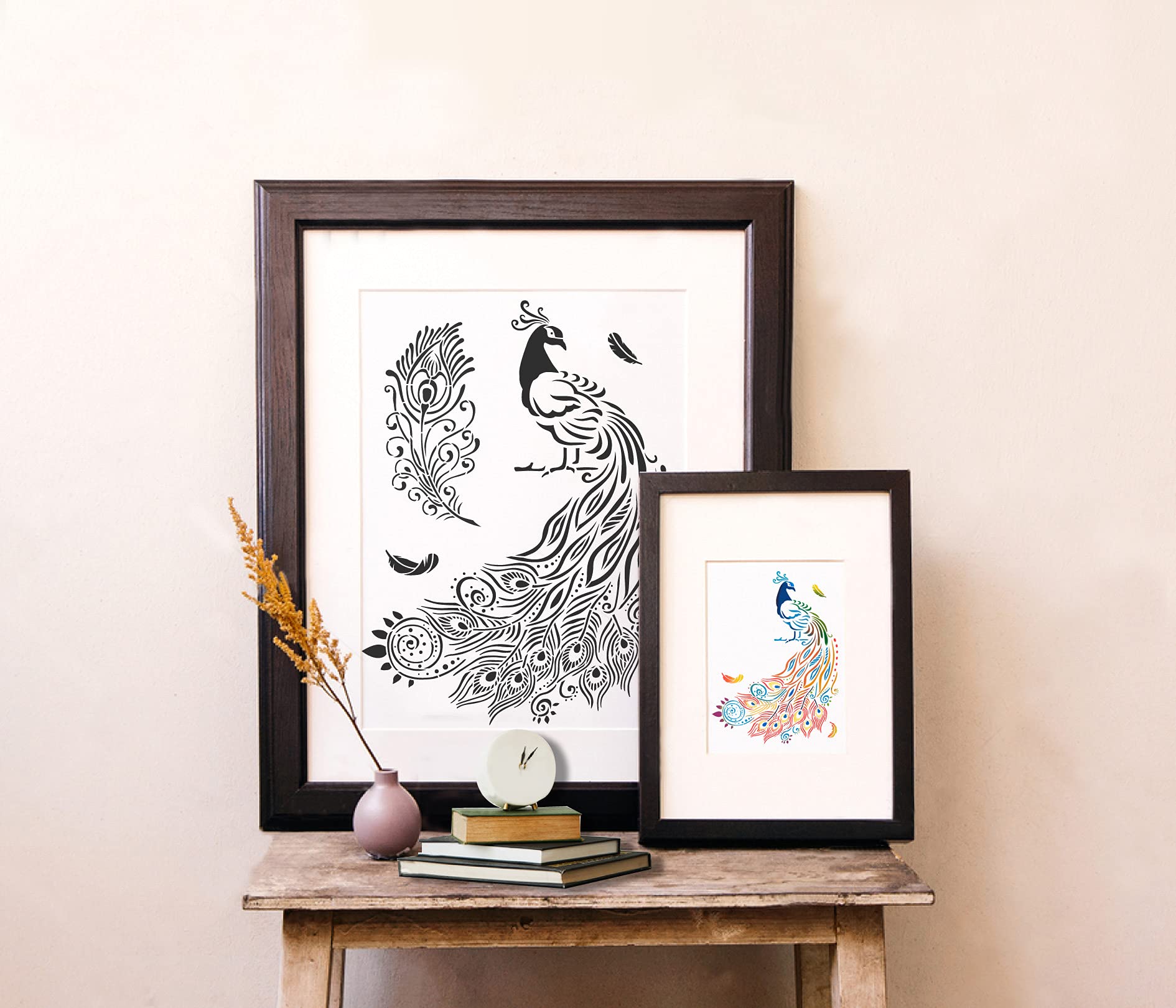 GSS Designs Peacock Stencil Template 8.3x11.7 Inch - Reusable Painting Stencils for Wood, Paper, Fabric, Walls - DIY Art Craft Feather Stencils for Scrapbooking, Home Decor & Wall Art Projects