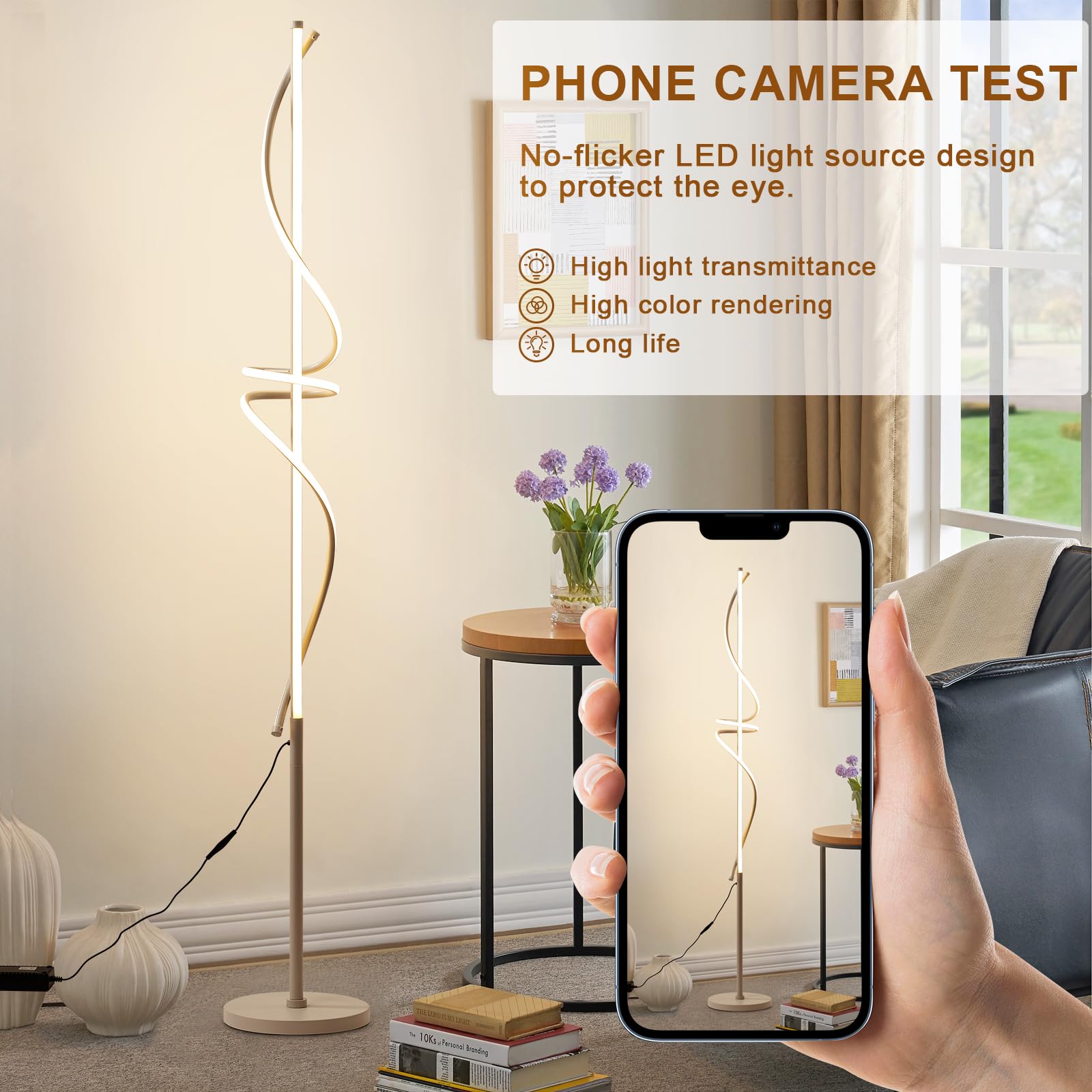 POWROL Modern LED Floor Lamp with Remote & Foot Switch - 3000K-6000K Dimmable Spiral Floor Light for Living Room, Bedroom & Office - Adjustable Brightness for Reading, Working & Relaxing