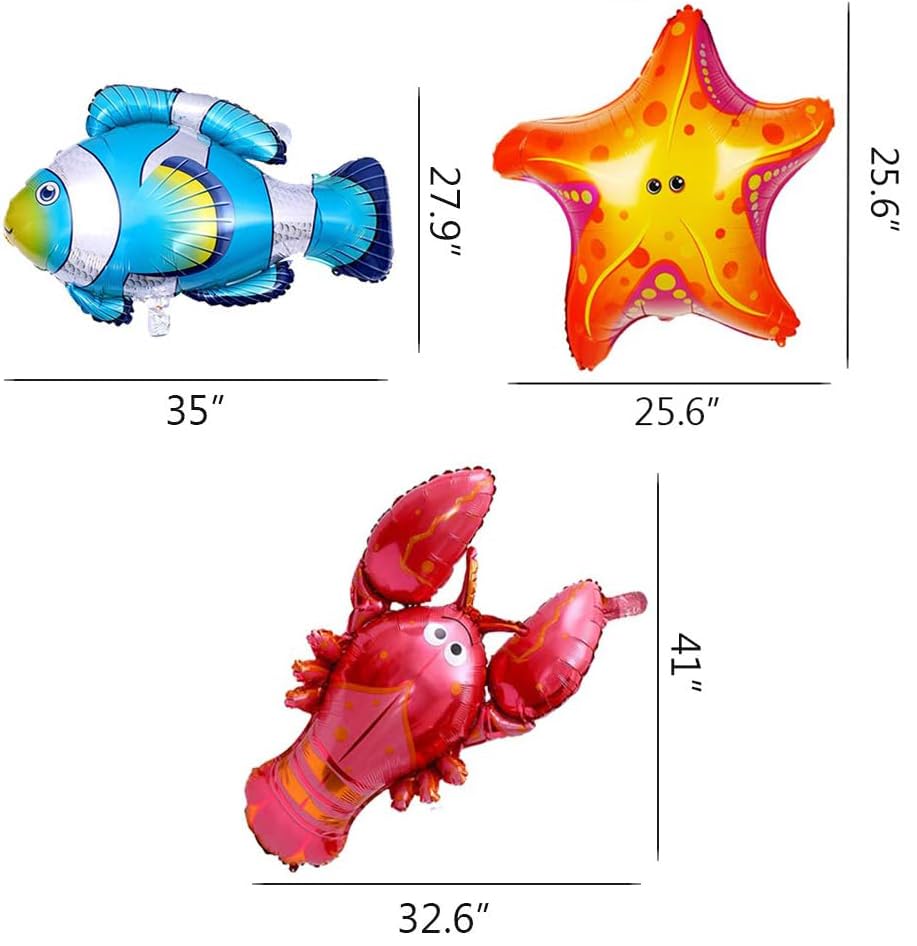 9 Pcs Large Ocean Animal Balloons - Cartoon Fish Foil Balloons for Birthday Party Decorations, Baby Shower & Under the Sea Theme Events