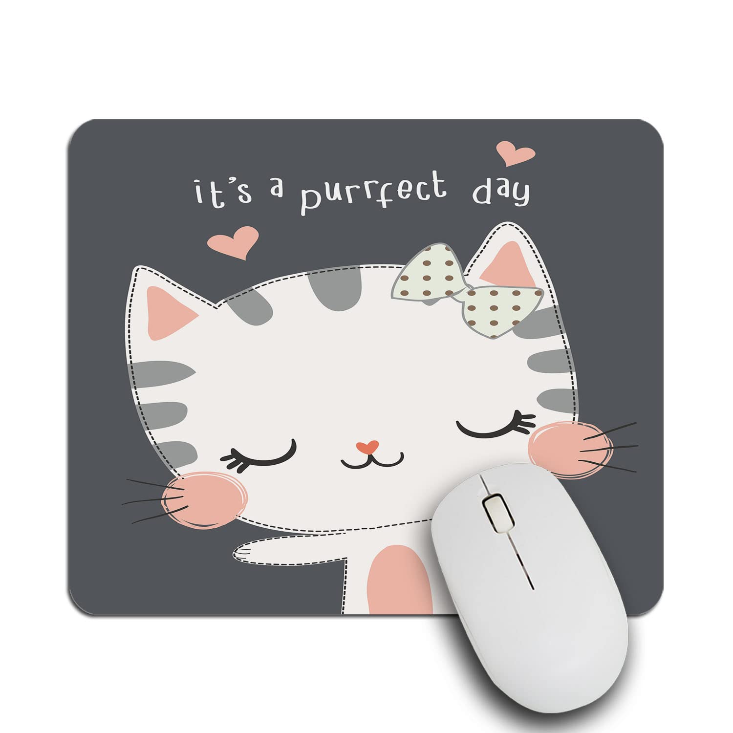 Cute Cartoon Cat Mouse Pad - Non-Slip Rubber Base Computer Mousepad for Laptop, Office & Home Use - 9.5
