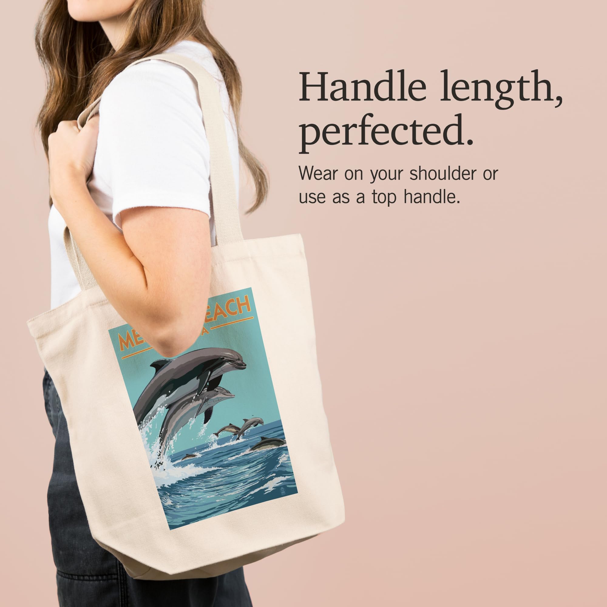 Lantern Press Mexico Beach Florida Dolphins Jumping - 100% Cotton Canvas Reusable Tote Bag for Shopping, Beach & Groceries
