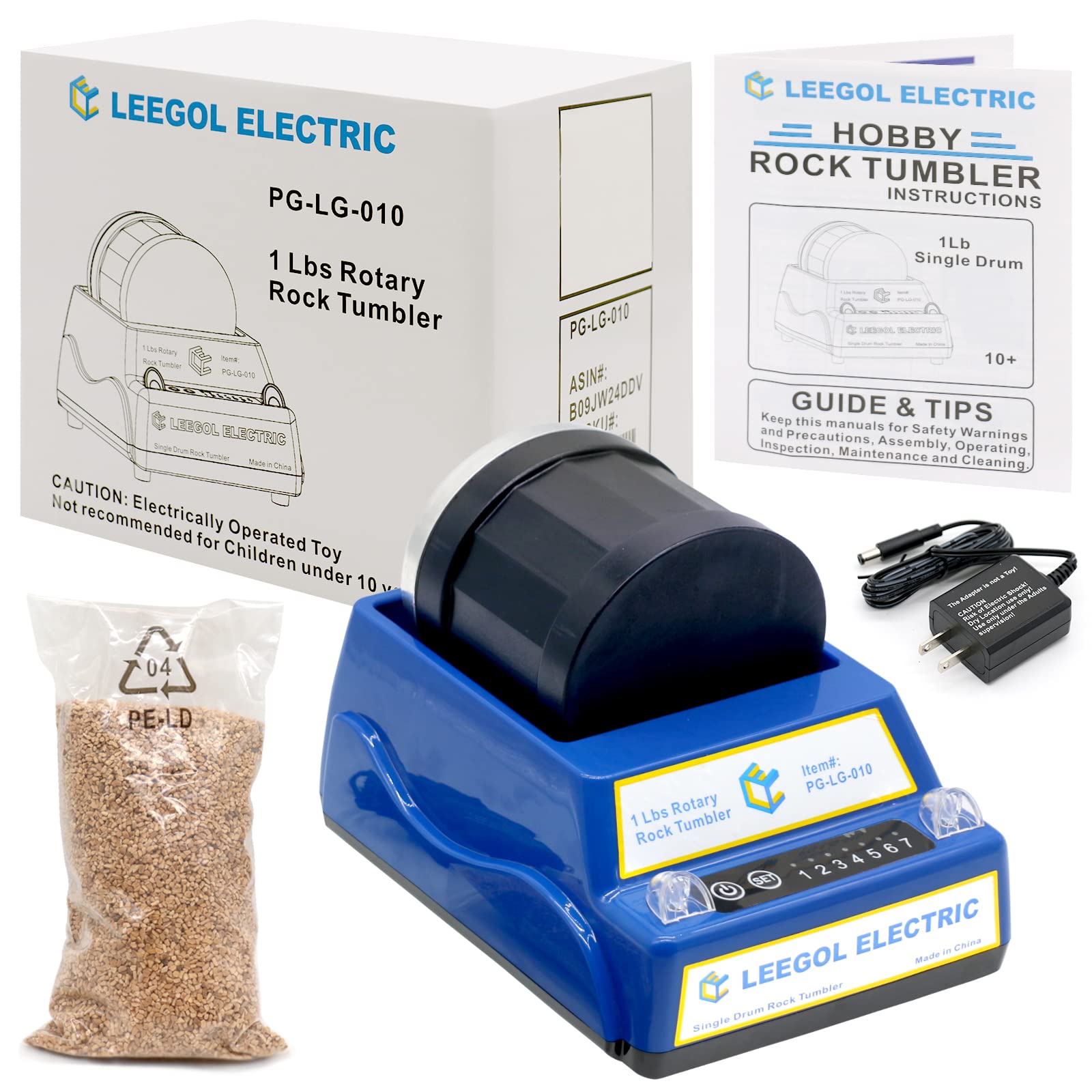 Leegol Electric 1LB Rock Tumbler Kit - Rotary Rock Polisher with 7-Day Timer for Lapidary, Jewelry Making & Stone Polishing - Perfect for Beginners & Hobbyists