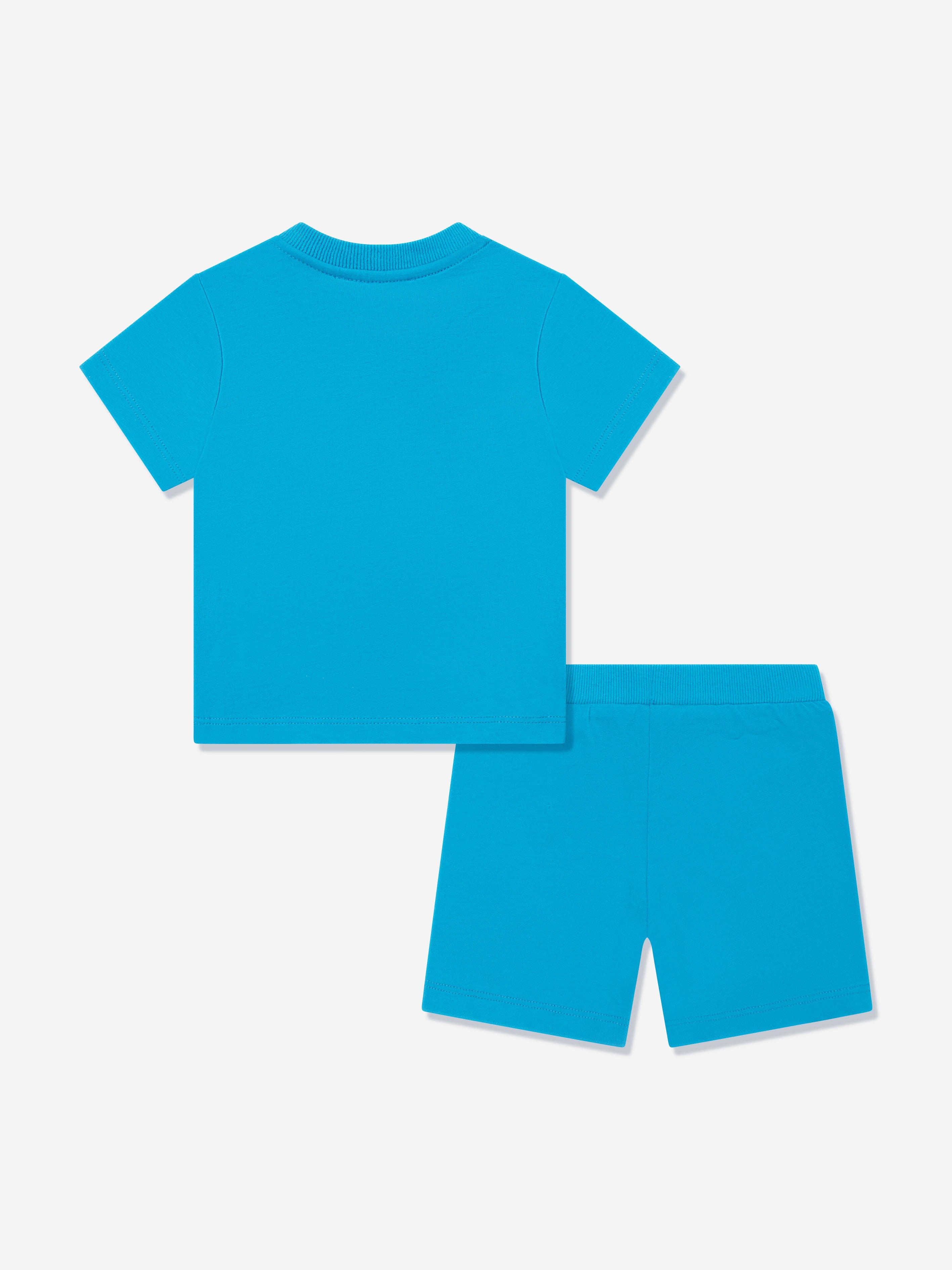 Adorable Baby Teddy Bear Logo Short Sleeve Set - Soft Blue Cotton Outfit for Infants & Toddlers | Perfect for Playtime, Photo Shoots & Casual Wear