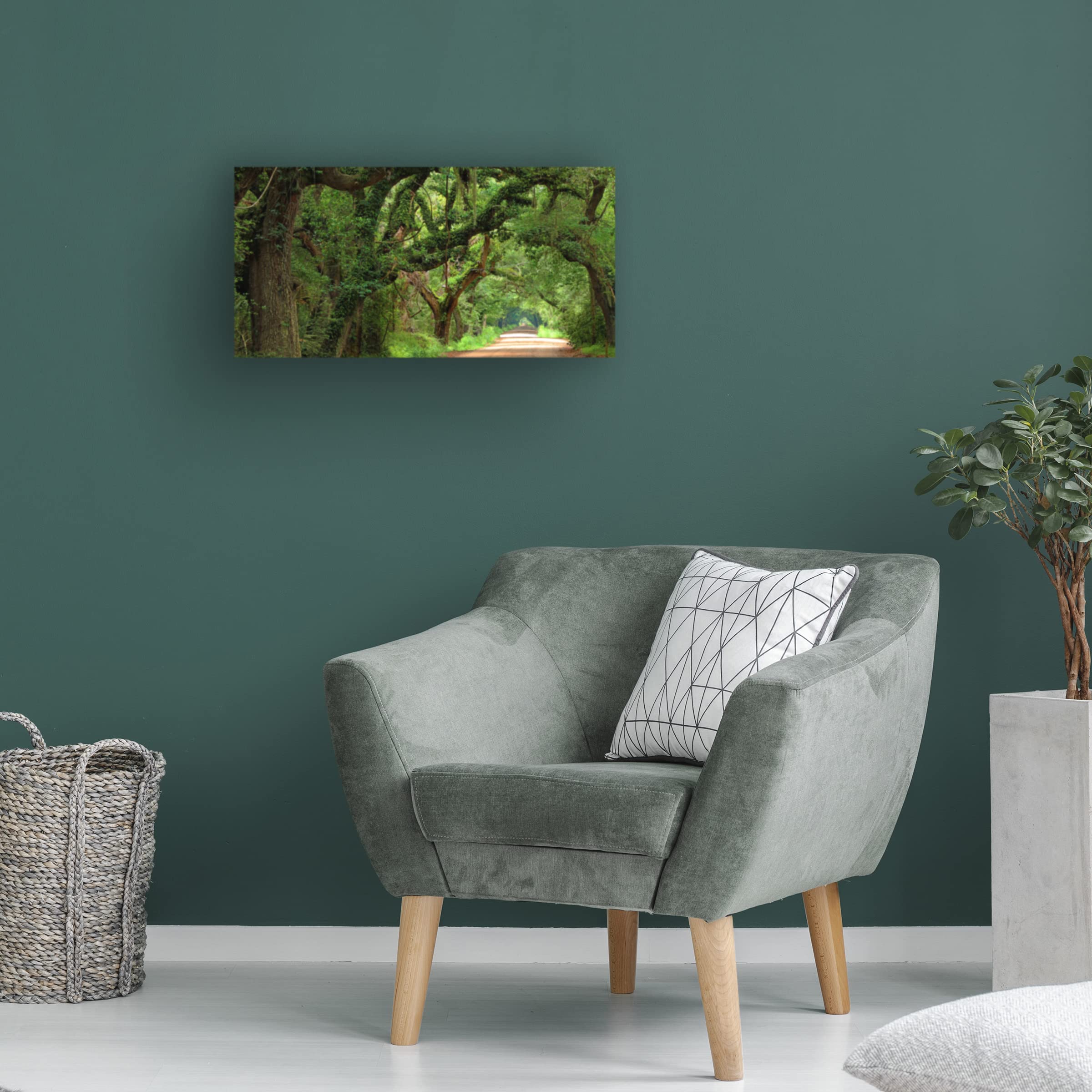 James McLoughlin 'Canopy Road Panorama V' Canvas Wall Art Print - 12x24 Inches - Modern Landscape Painting for Living Room, Bedroom & Office Decor