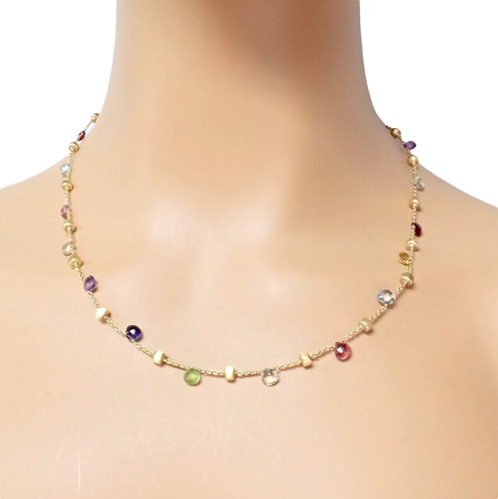 Authentic Marco Bicego 18k Yellow Gold Multicolor Gemstone Paradise Necklace - Elegant Jewelry for Women, Perfect for Weddings, Parties & Special Occasions