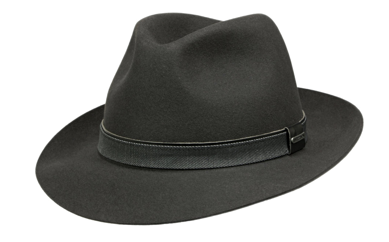 Premium Stetson Bogart Style Fur Felt Fedora Hat for Men - Dark Grey Classic Vintage Look | Perfect for Formal Events, Weddings & Outdoor Adventures