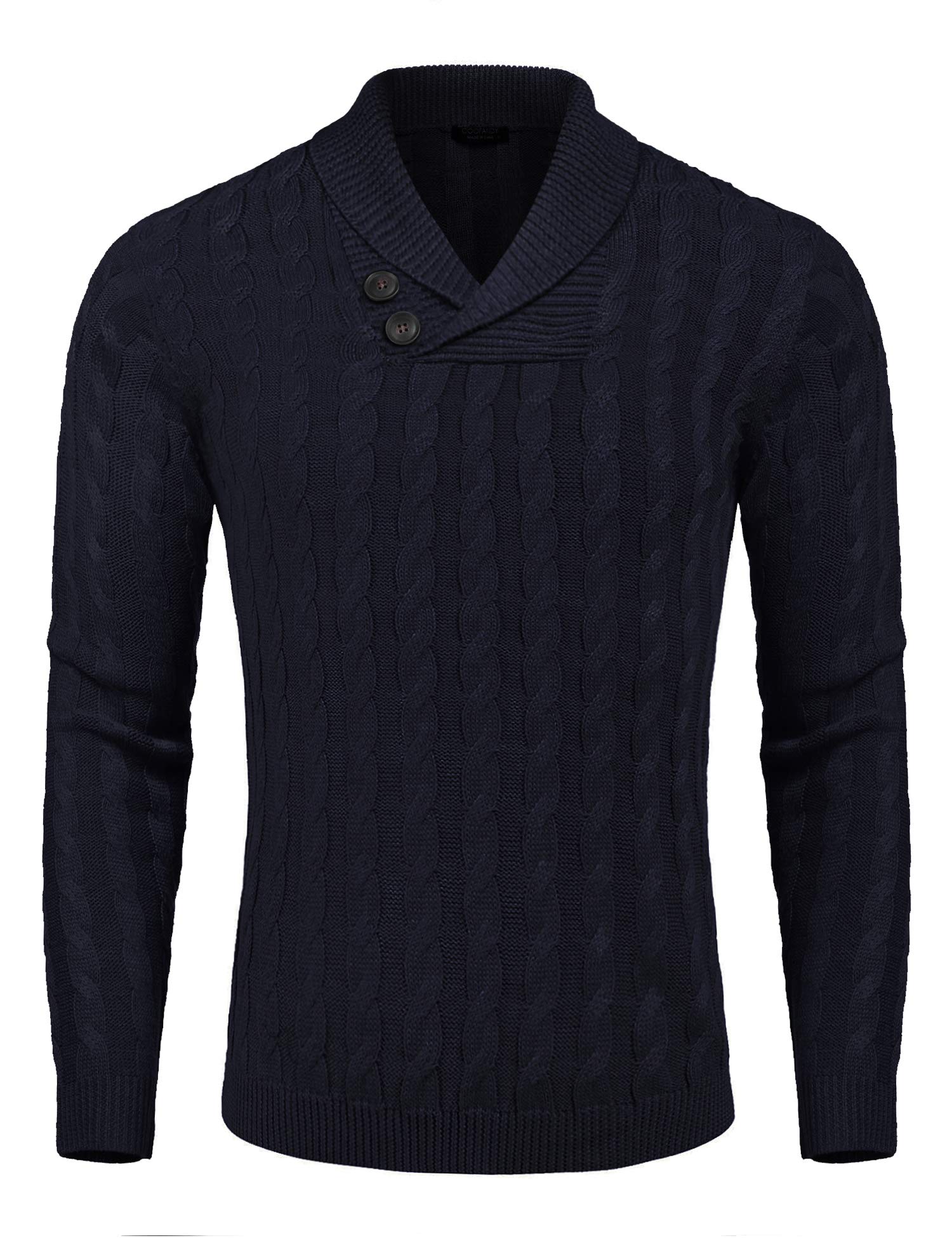 COOFANDY Men's Slim Fit Shawl Collar Cable Knit Pullover Sweater - Casual Button Cardigan for Fall & Winter - Perfect for Office, Date Night & Holiday Outfits
