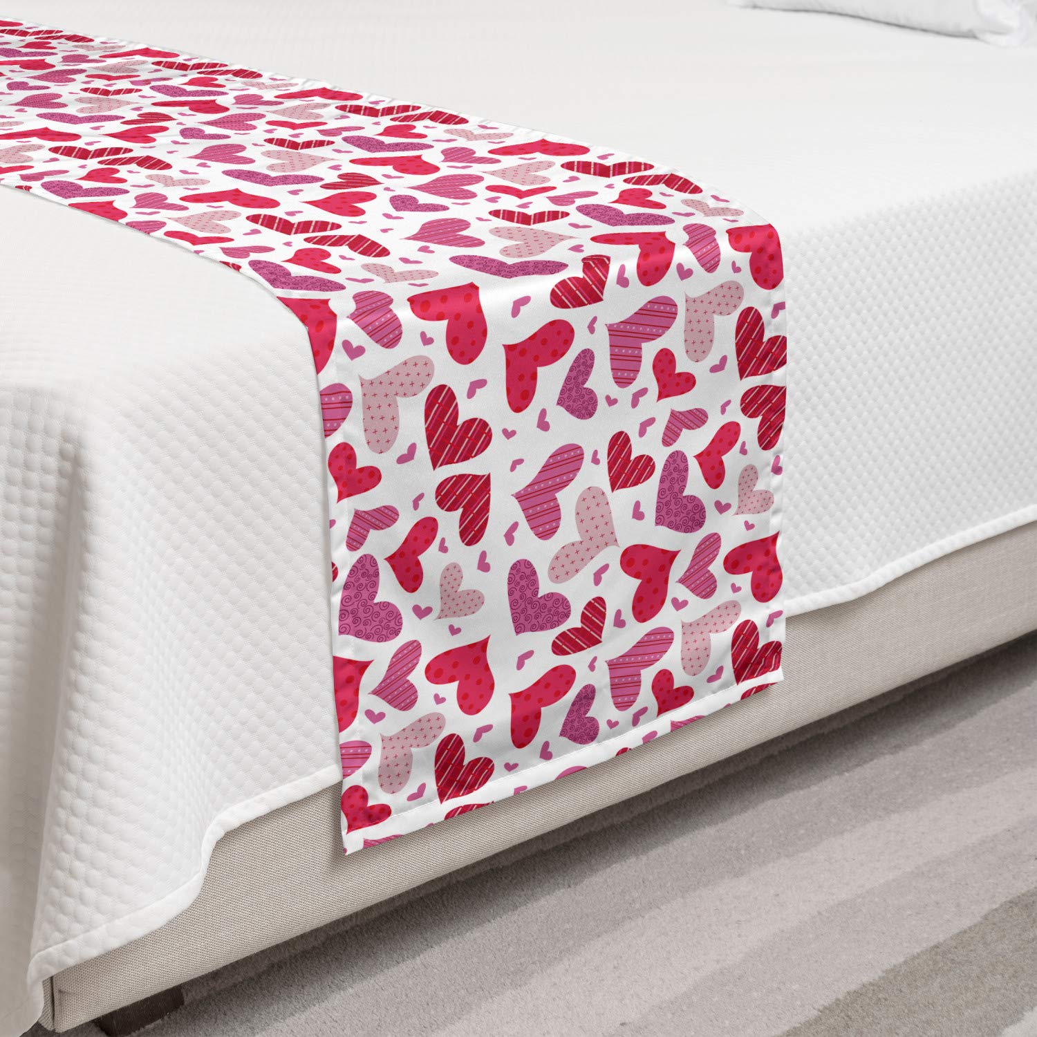 Ambesonne Valentine's Day Bed Runner - Hand Drawn Doodle Love & Affection Design, Decorative Bed Scarf for Hotels, Homes & Guest Rooms | Pink Ruby Dried Rose Pattern | Perfect for Romantic Bedroom Decor, Anniversary Gifts & Wedding Accents