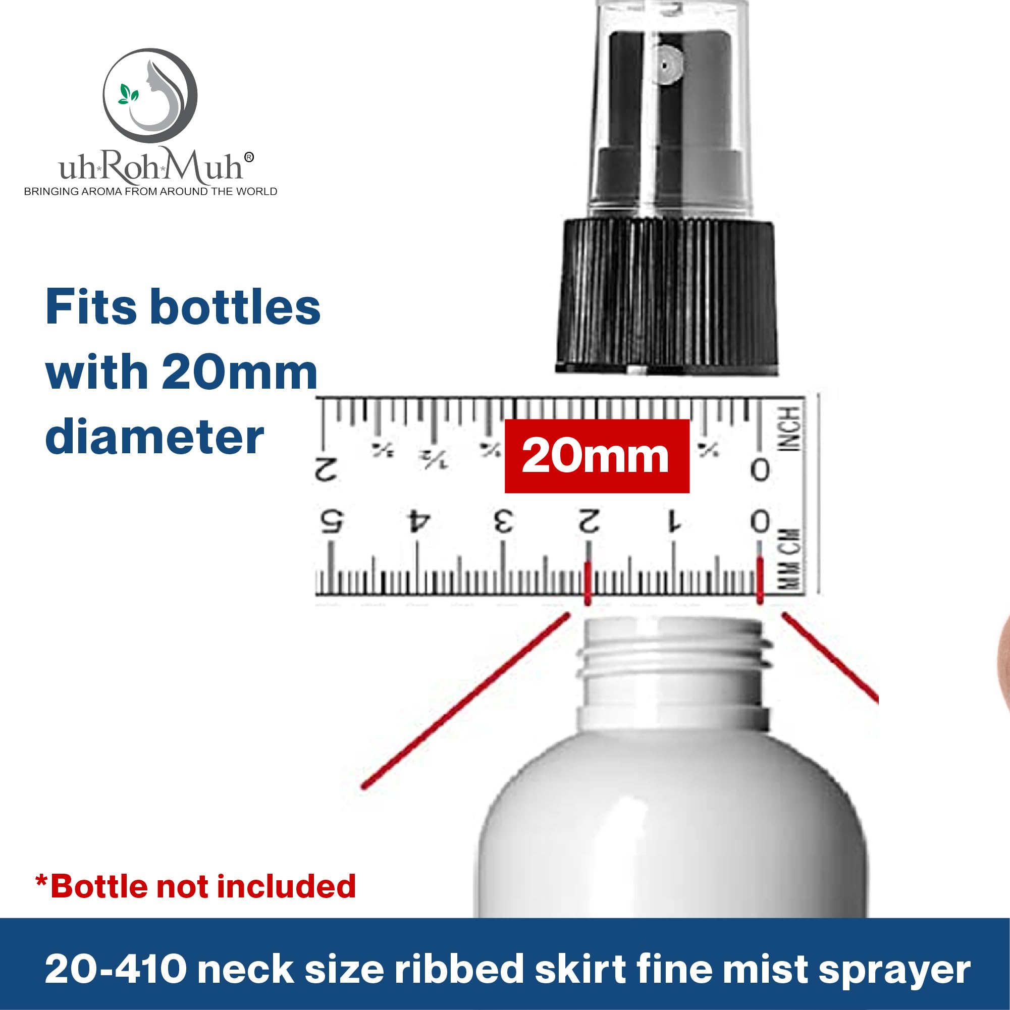 uh*Roh*Muh 20-410 White Plastic Mist Sprayer (Pack of 25) - Ribbed Neck Design for Hair Care, Skincare & Cleaning Solutions - Includes Clear Safety Cap for Storage - Ideal for Salons, Spas & Home Use
