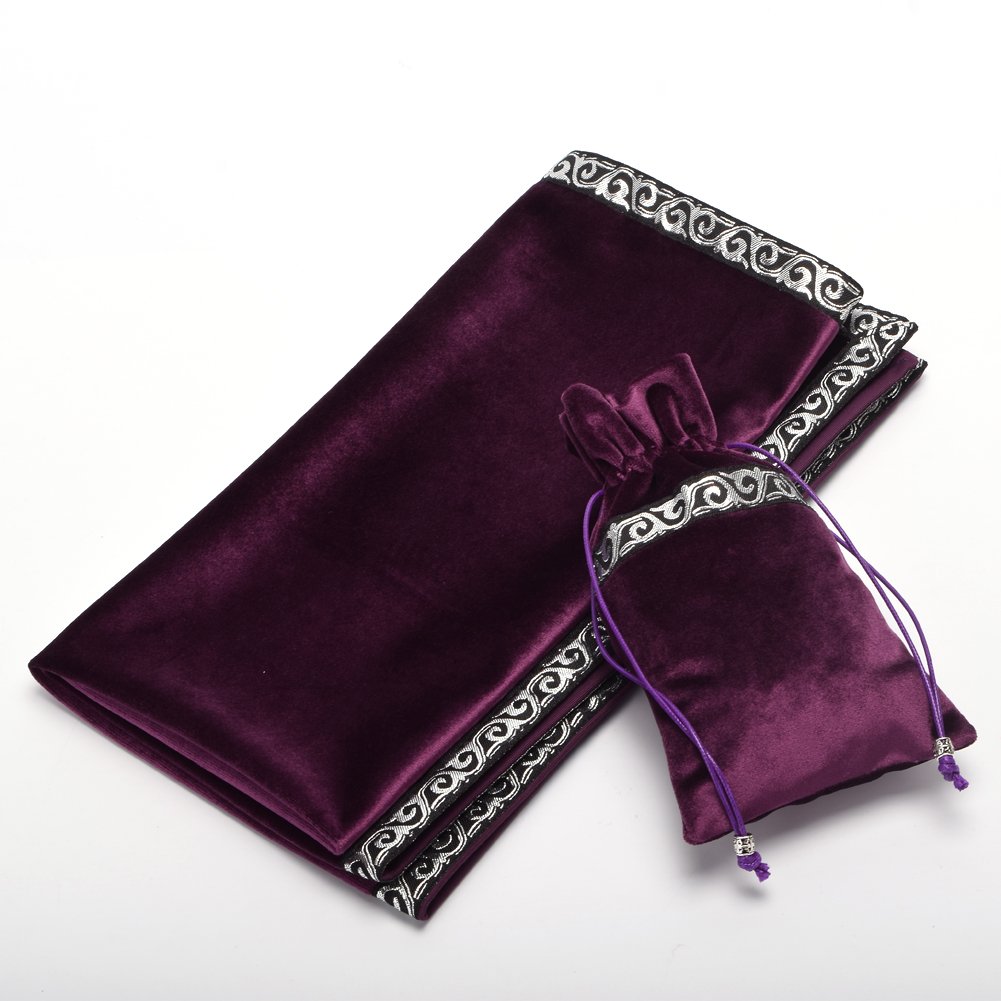 BLESSUME Purple Velvet Tarot Altar Cloth with Pouch - 24.4 x 24.4 Inch Wiccan Divination Table Cover for Tarot Reading, Rituals & Spiritual Practices