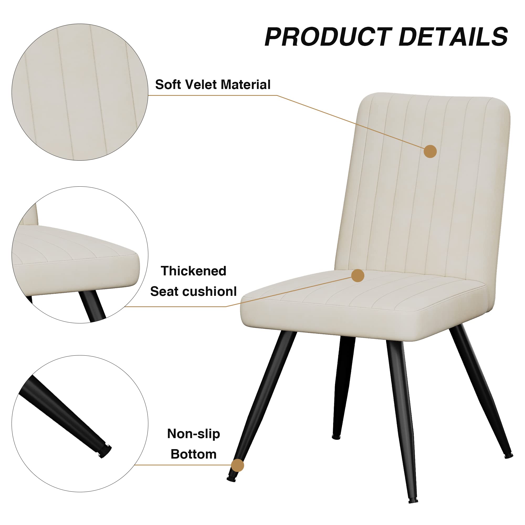 Aklaus Velvet Dining Chairs Set of 2 - Modern Upholstered Armless Side Chairs with Soft Seat for Kitchen, Dining Room, Living Room, Bedroom, Restaurant & Bistro - Comfortable Beige Accent Chairs for Home Decor and Entertaining Guests