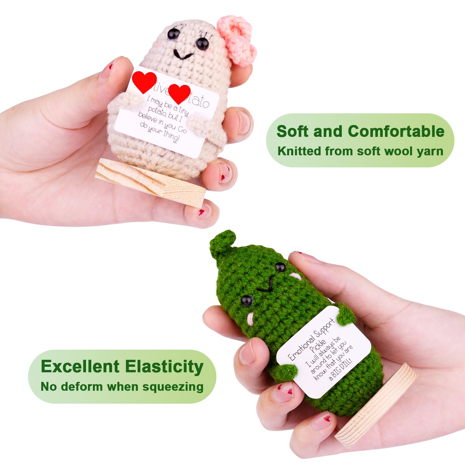 Handmade Emotional Support Potato Car Ornament - Funny Knitted Potato Doll with Wooden Base for Dashboard - Cute Car, Home & Office Decor Gift (Bowknot Design) - Perfect for Stress Relief, Gag Gifts & Vehicle Interior Decoration