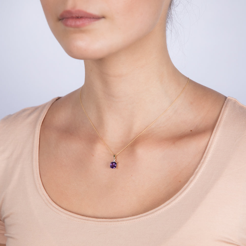 9ct Yellow Gold 1.4ct Amethyst and Diamond Pendant Necklace for Women - Elegant Purple Gemstone Jewelry Gift for Birthday, Anniversary & Valentine's Day