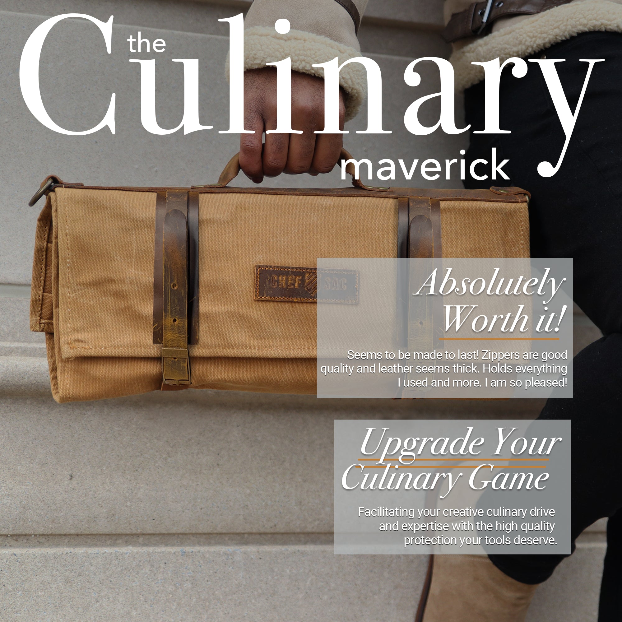 Premium Waxed Canvas & Leather Chef Knife Roll Bag - Professional Knife Storage for Chefs, Culinary Students & Cooking Enthusiasts - Perfect for Kitchen, Travel & Culinary School