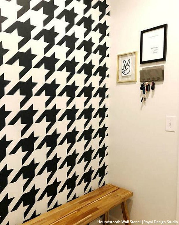 Houndstooth Pattern Wall Stencil - DIY Home Decor for Living Room, Bedroom, and Office - Reusable Painting Template for Creative Wall Designs