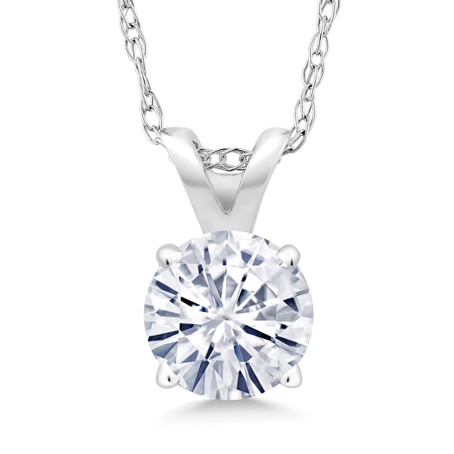 14K White Gold Round 5MM Birthstone Solitaire Pendant Necklace for Women | 18 Inch Gold Chain | Personalized Gift for Mom, Wife, Daughter | Perfect for Birthdays, Anniversaries & Special Occasions