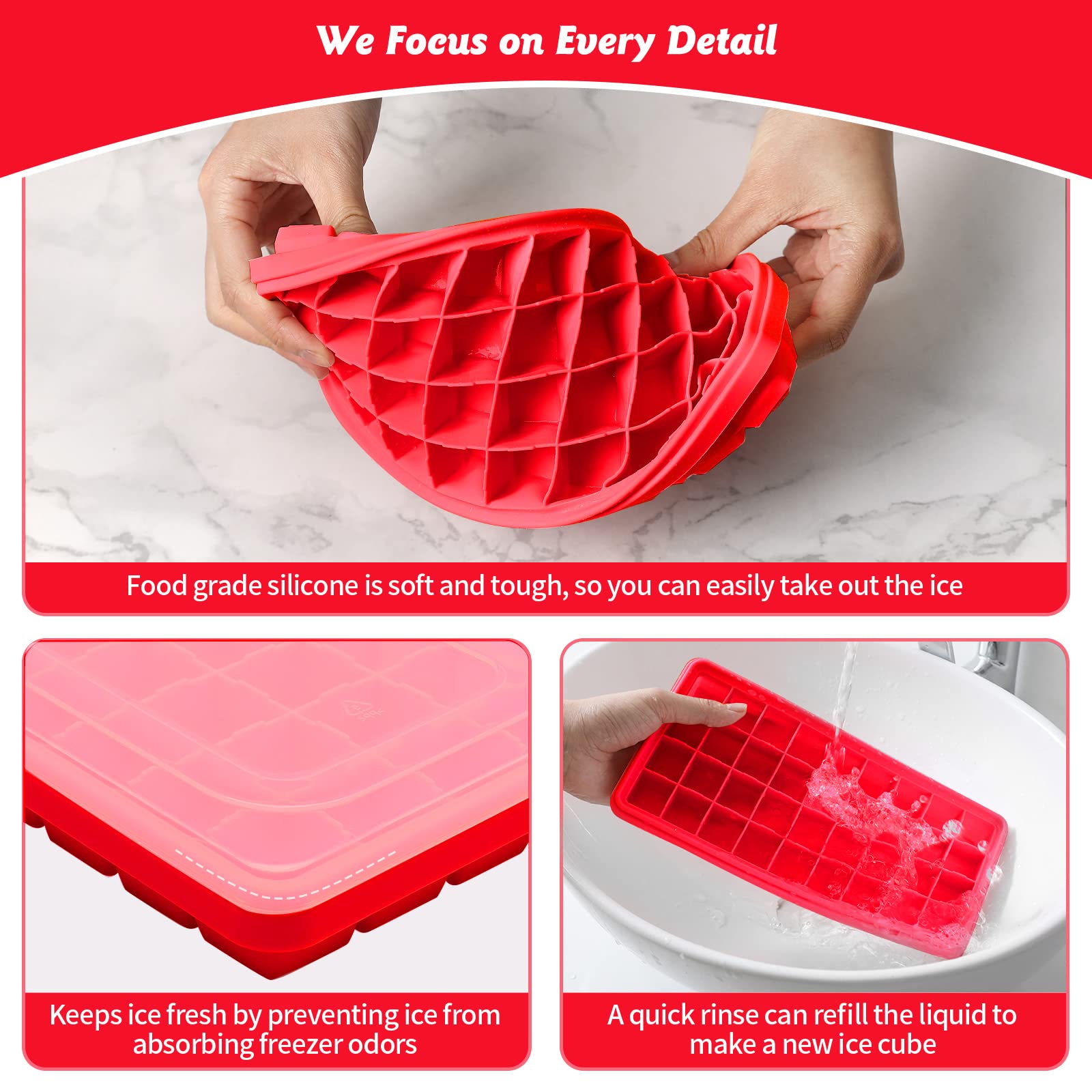 Premium Food-Grade Silicone Ice Cube Tray with Lid & Storage Bin - 36 Small Nugget Ice Molds for Freezer, Spill-Proof Cover & Container - Flexible Easy-Release Ice Cube Maker for Cocktails, Smoothies & Home Bars (BPA-Free)