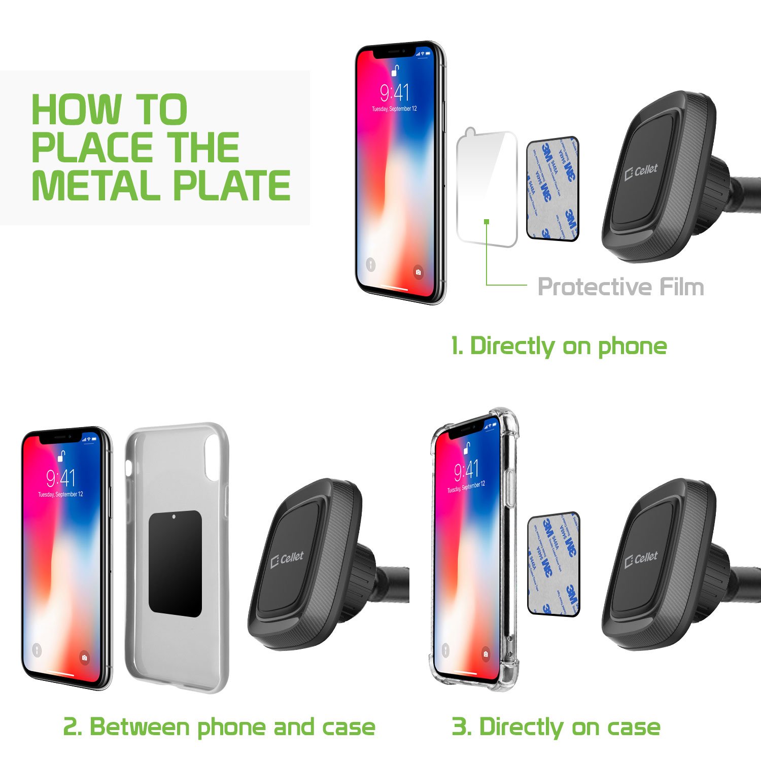 Cellet Universal Magnetic Car Phone Mount Holder - Dashboard & Windshield Compatible with iPhone, Samsung Galaxy, LG, Motorola, Google Pixel - Perfect for Hands-Free Driving & GPS Navigation