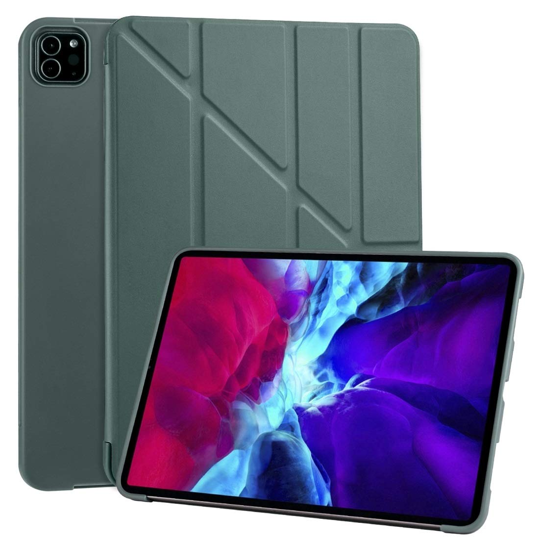 Dmtrab Multi-Folding Horizontal Flip PU Leather Case with Shockproof Honeycomb TPU for iPad Pro 11 (2020) - Green | Stand Holder Cover | Perfect for Work, Travel & Home Use