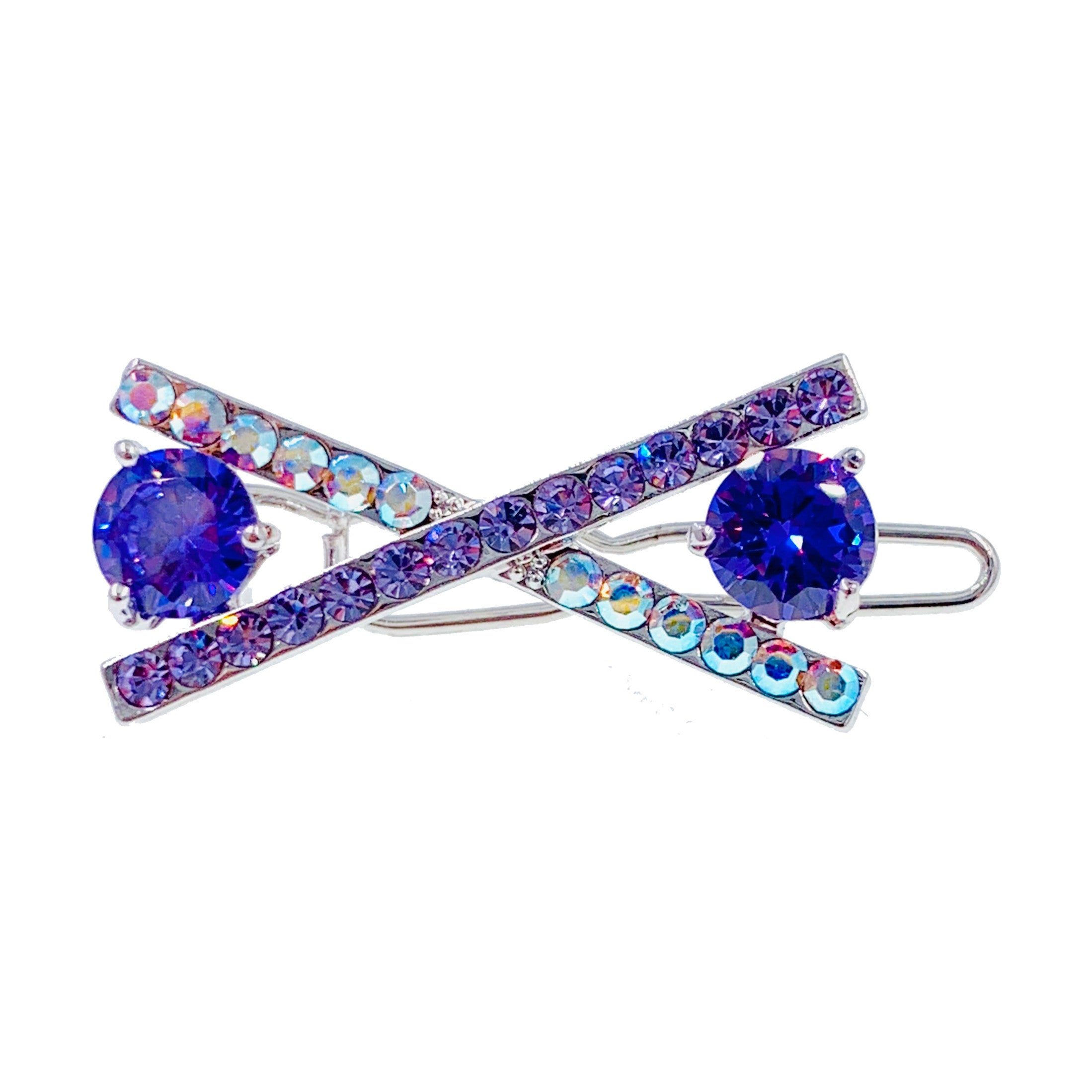 Elegant Sautoir Bow Hair Clip with Swarovski Crystals - Silver Base in Pink, Blue, Purple, Clear & Brown | Perfect for Weddings, Prom & Special Occasions