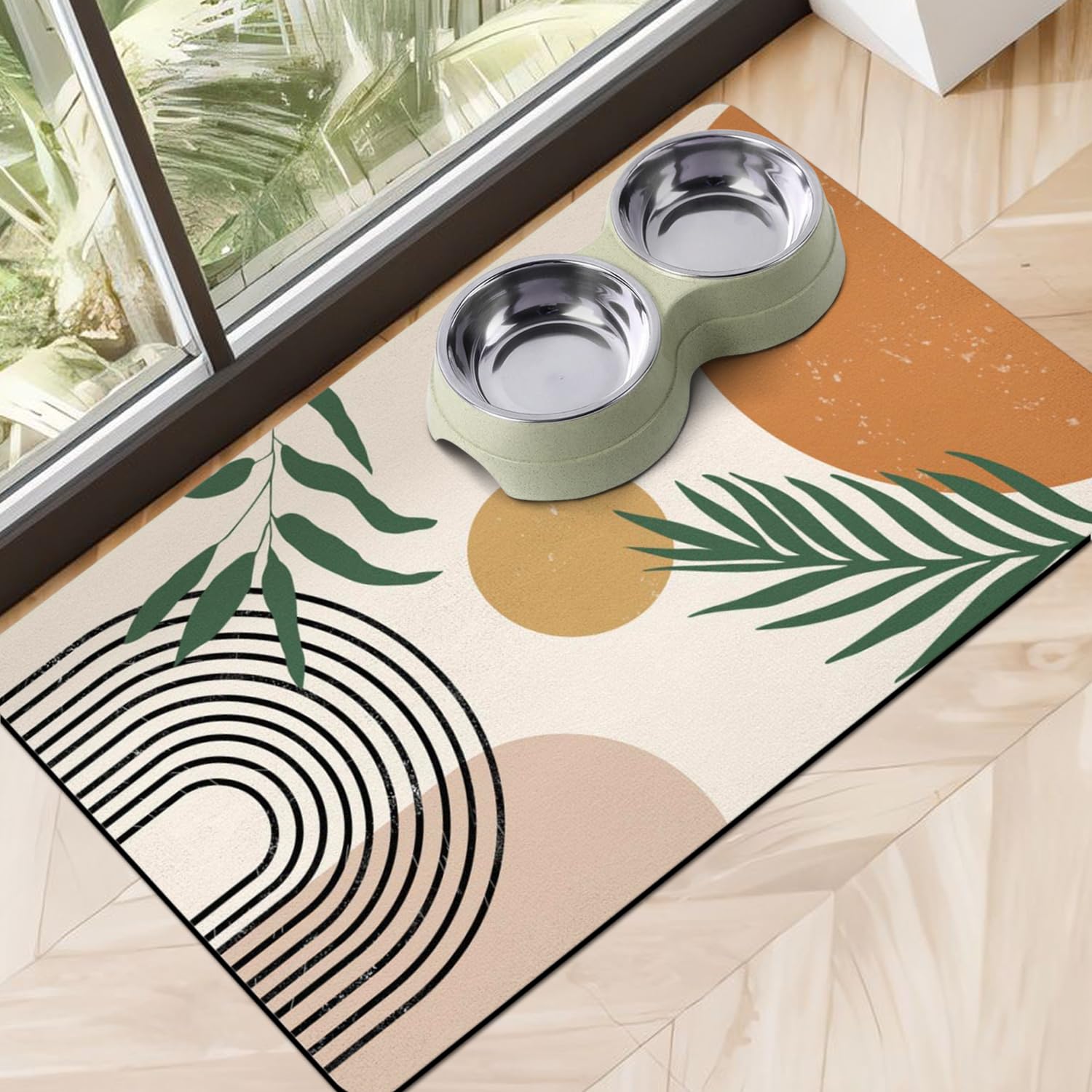 Super Absorbent Dog Food Mats for Floors | Non-Slip Pet Feeding Mat for Cats & Dogs | Eco-Friendly Boho Style Placemat for Food & Water Bowls | Perfect for Messy Eaters & Kitchen Floor Protection