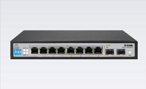 D-Link DGS-F1100-10PS/E 8-Port Gigabit Smart Switch with 8 PoE+ Ports (96W) & 2 SFP Ports - Ideal for Home Office & Small Business Network Expansion