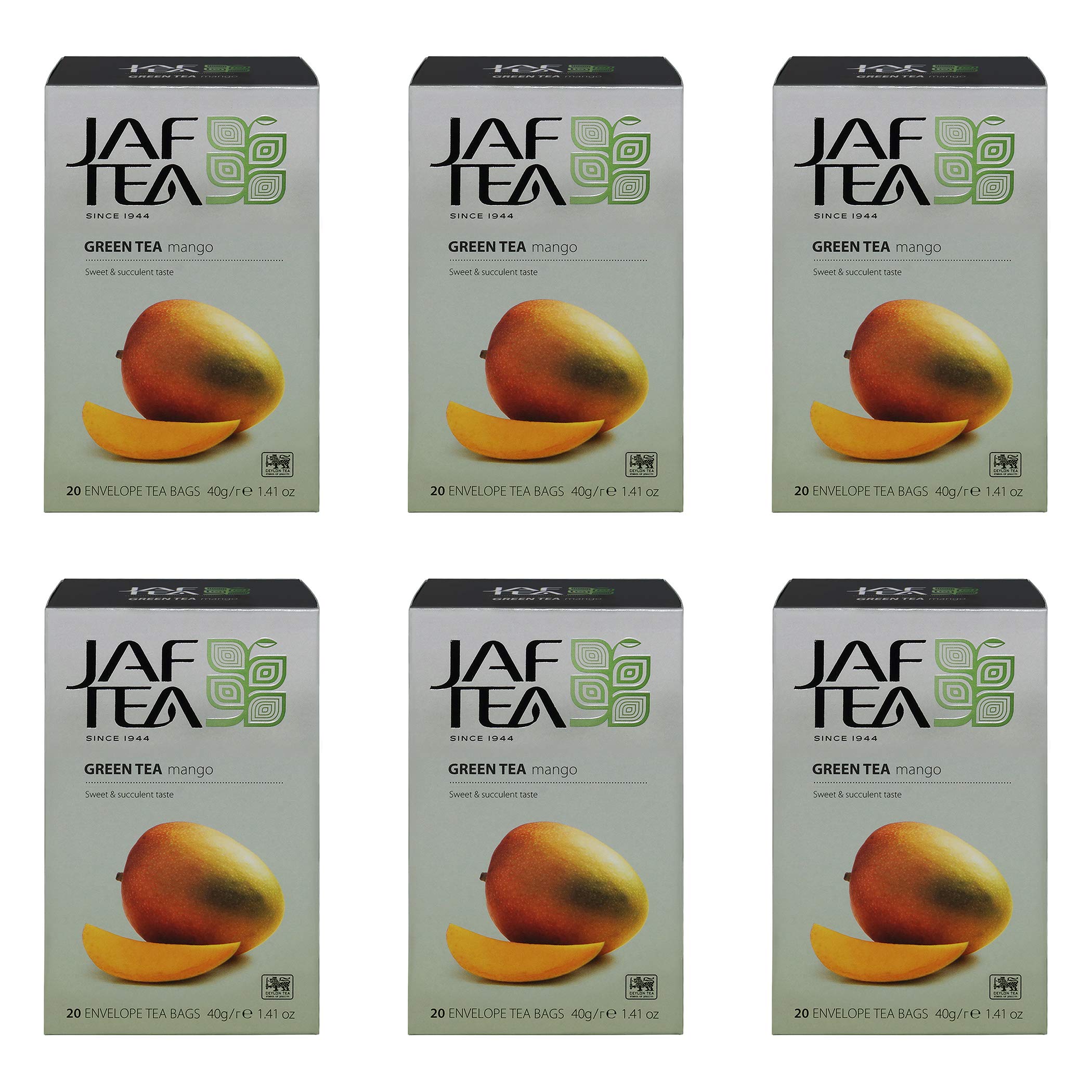 JAF TEA Premium Mango Green Tea - 6 Boxes (120 Tea Bags, 20 per Box) - Hot & Iced Tea - Antioxidant Rich, Natural Flavor - Perfect for Morning Boost, Afternoon Relaxation & Healthy Lifestyle
