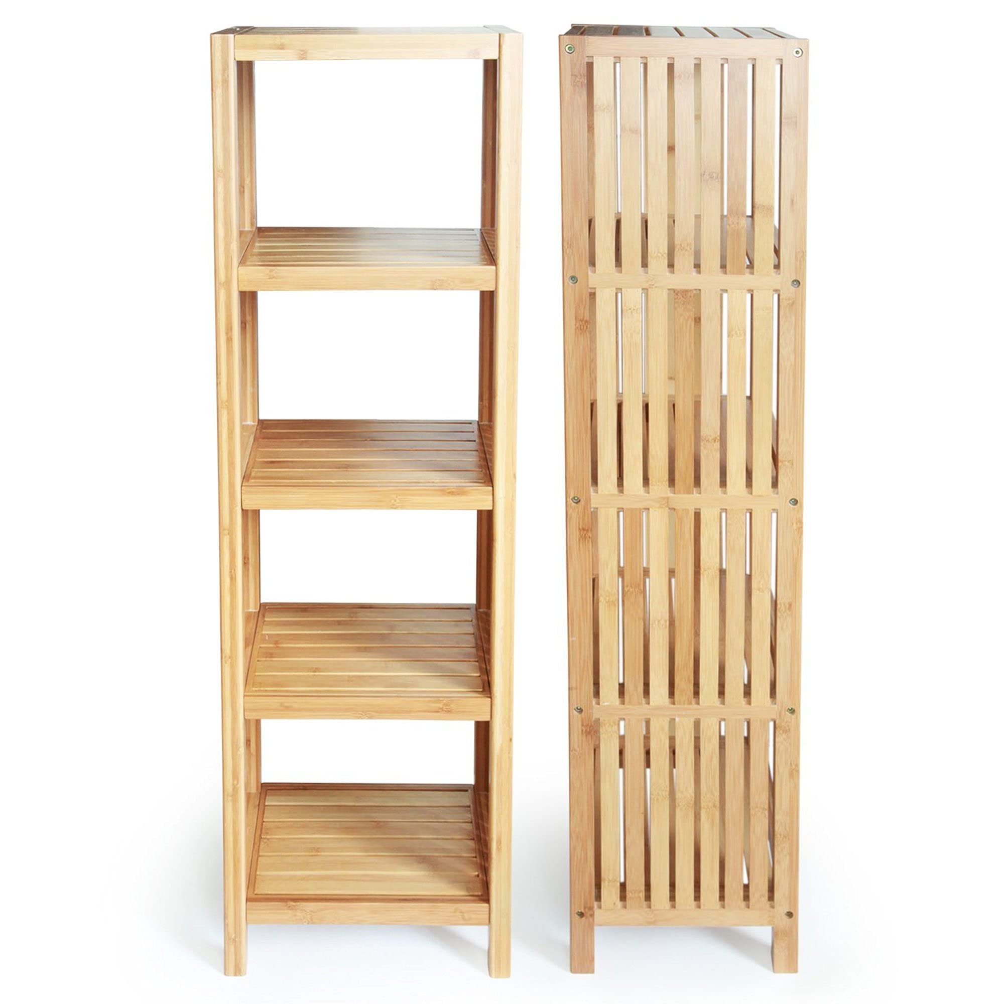 Bamboo Hamper with Dual Compartments & 5-Tier Freestanding Bathroom Organizer Shelf - ToiletTree Premium Bamboo Storage Bundle for Laundry, Towels & Bath Essentials | Space-Saving Bathroom Organization Solution