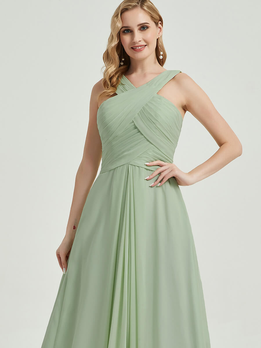 Elegant Cornflower Blue V-Neck A-Line Floor-Length Chiffon Bridesmaid Dress for Weddings & Formal Events