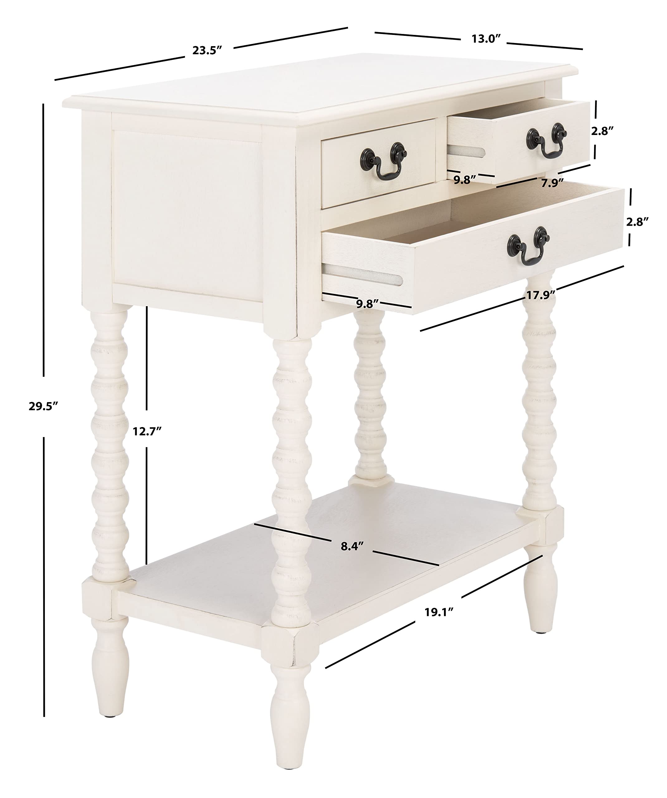 SAFAVIEH Home Collection Athena Distressed White 3-Drawer Console Table - Farmhouse Style Entryway Furniture for Hallway, Living Room & Bedroom Decor