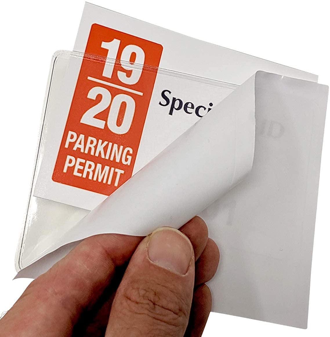 100 Pack Clear Adhesive Parking Permit Holders for Car Windshield - Vinyl Plastic Tag Pouch Protects Parking Placards, Passes, Decals & Stickers (4