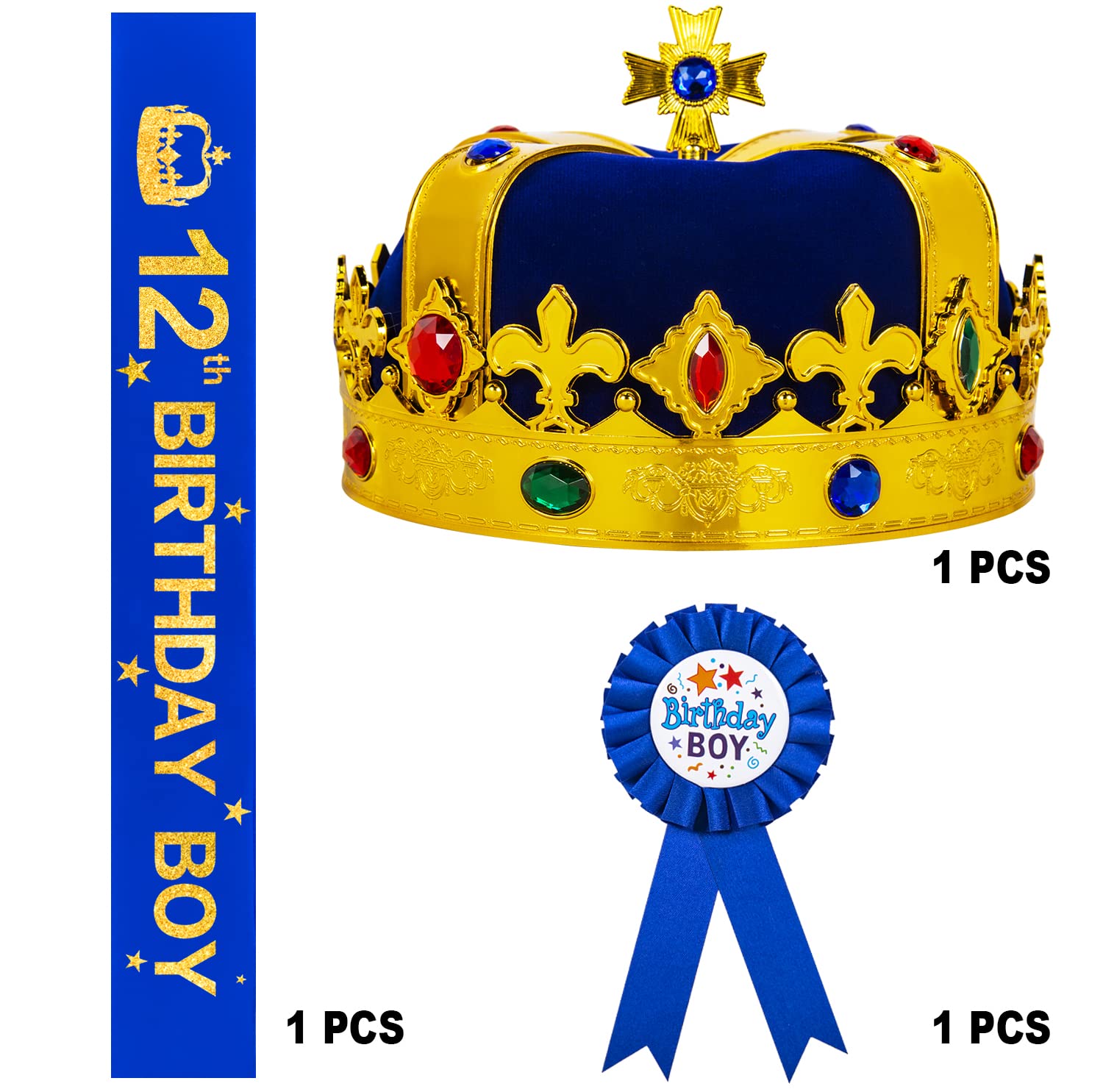 12th Birthday Crown & Sash Set for Boys - King Hat & Birthday Boy Accessories - Perfect for 12th Birthday Parties, Celebrations & Special Events