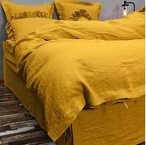 Yellow Mustard Washed Cotton Duvet Cover Set - Queen, King & Twin Size | Soft Washed California Style Bedding | Perfect for Boho, Farmhouse & Vintage Bedroom Decor