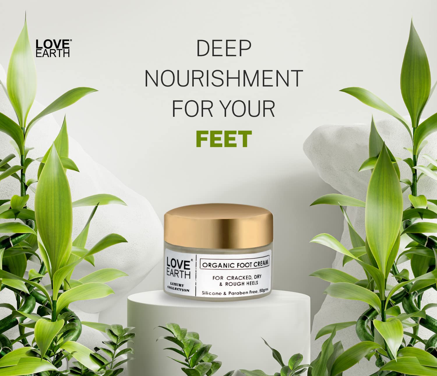 Love Earth Organic Foot Cream with Green Tea & Jojoba Oil - 50gm for Cracked, Dry & Rough Heels | Deep Moisturizing Treatment for Soft Feet | Perfect for Pedicures, Overnight Repair & Winter Foot Care