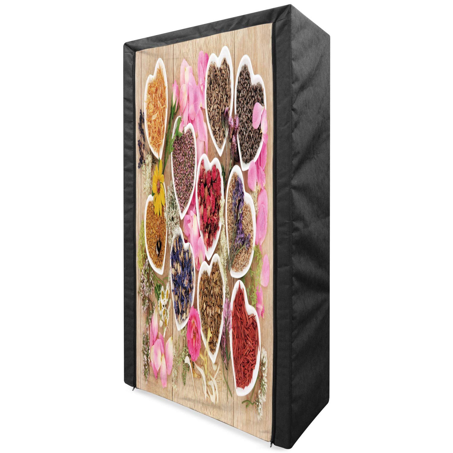 Ambesonne Floral Portable Fabric Wardrobe - Dried Leaves & Flower Petals Heart Bowls Print, 33.5
