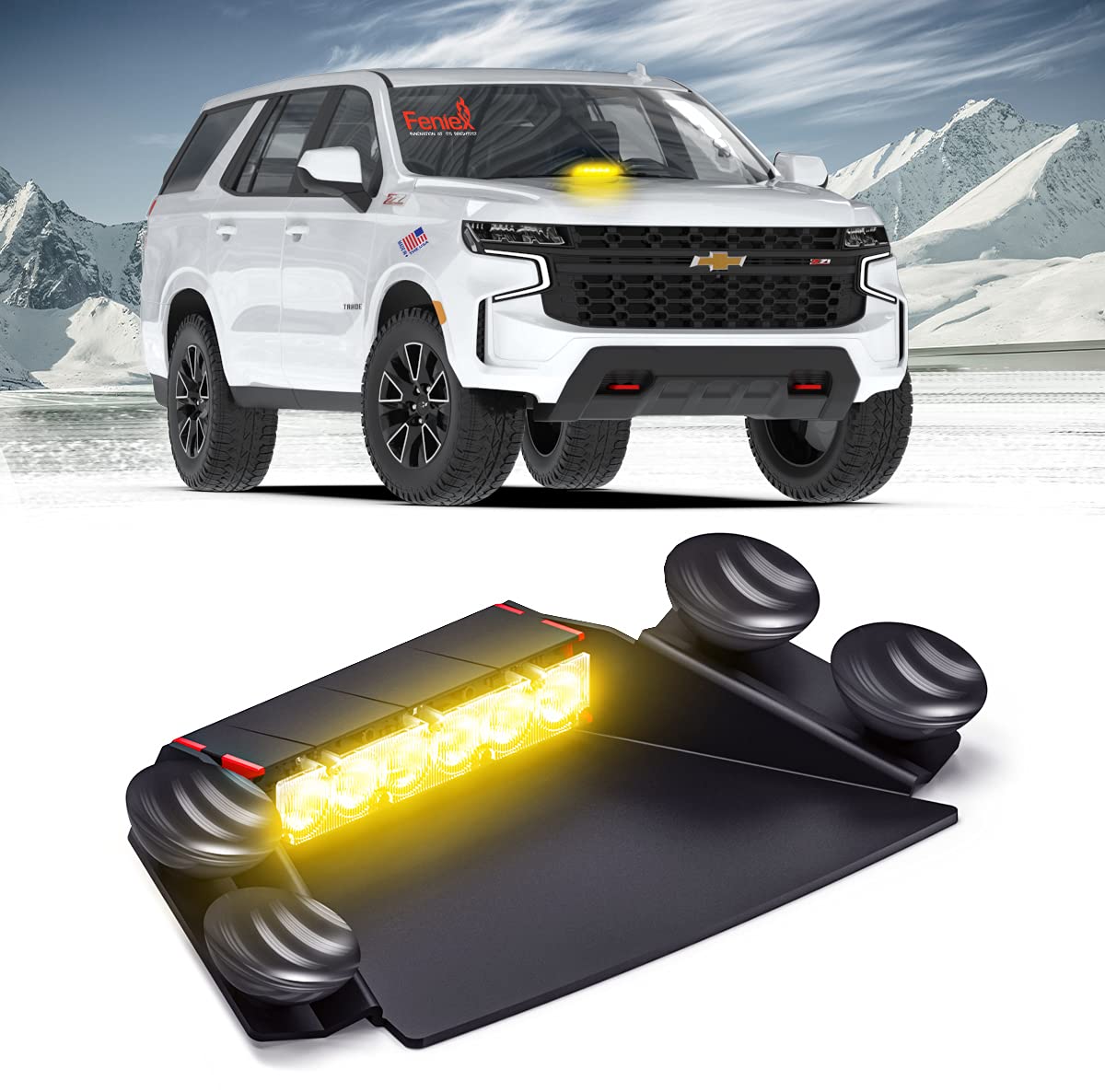 Feniex Fusion-S 1X Dash LED Light Bar with 12V Accessory Outlet Switch - Amber Emergency Warning Light for Police, Fire, EMS, Construction & Off-Road Vehicles