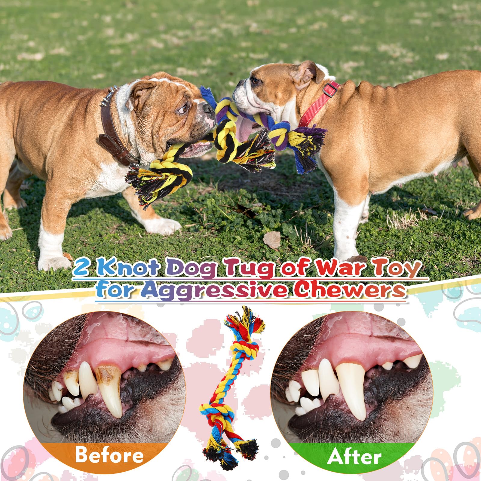 24 Pack Large Dog Rope Toys - 10 Inch Natural Cotton Chew Toys for Aggressive Chewers, Medium & Big Dogs - Durable 2-Knot Design for Teething, Playtime & Training - Perfect for Fetch, Tug of War & Dental Health