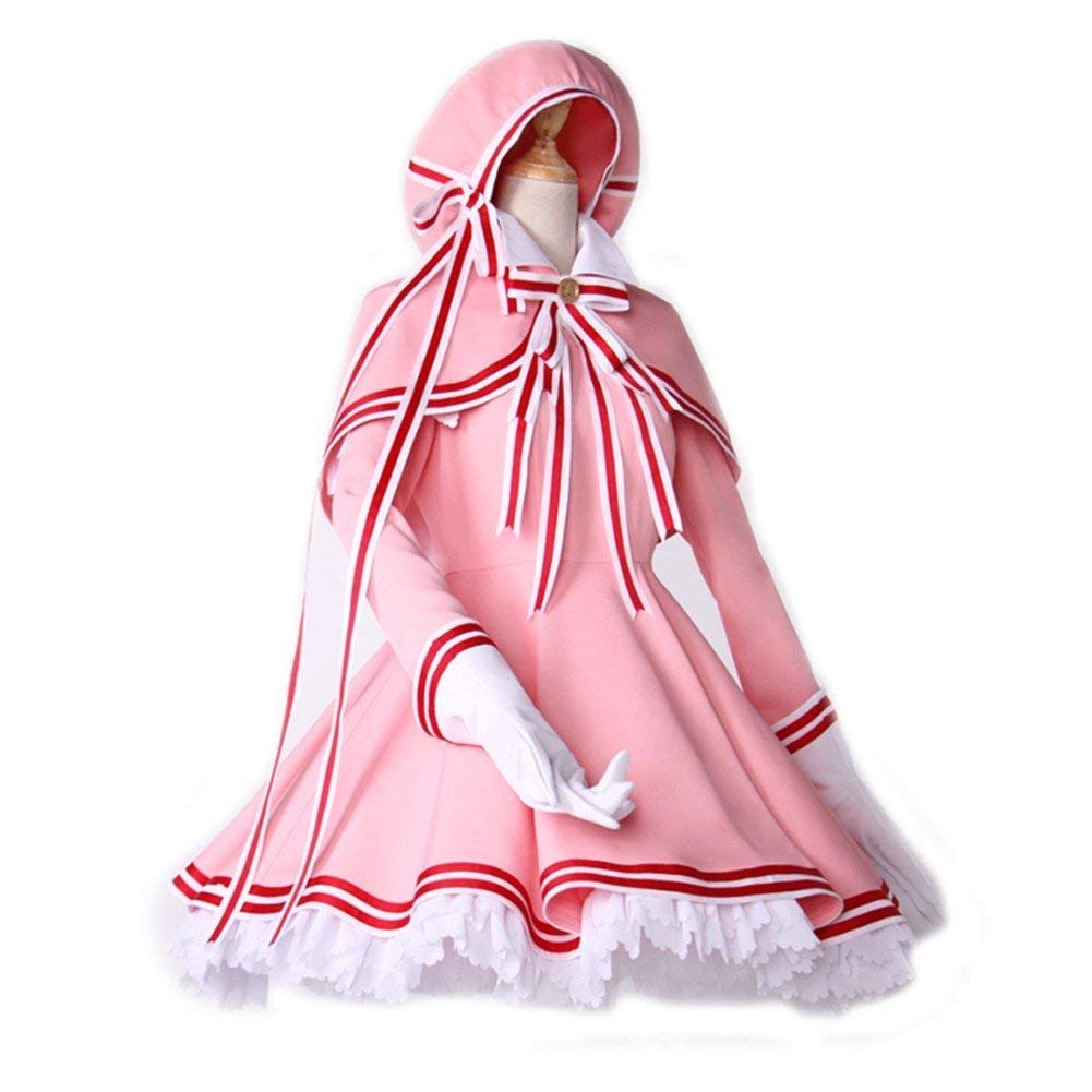 Sakura Kinomoto Pink Cosplay Dress with Red & White Ribbons - Anime Cardcaptor Costume for Halloween, Conventions & Cosplay Events