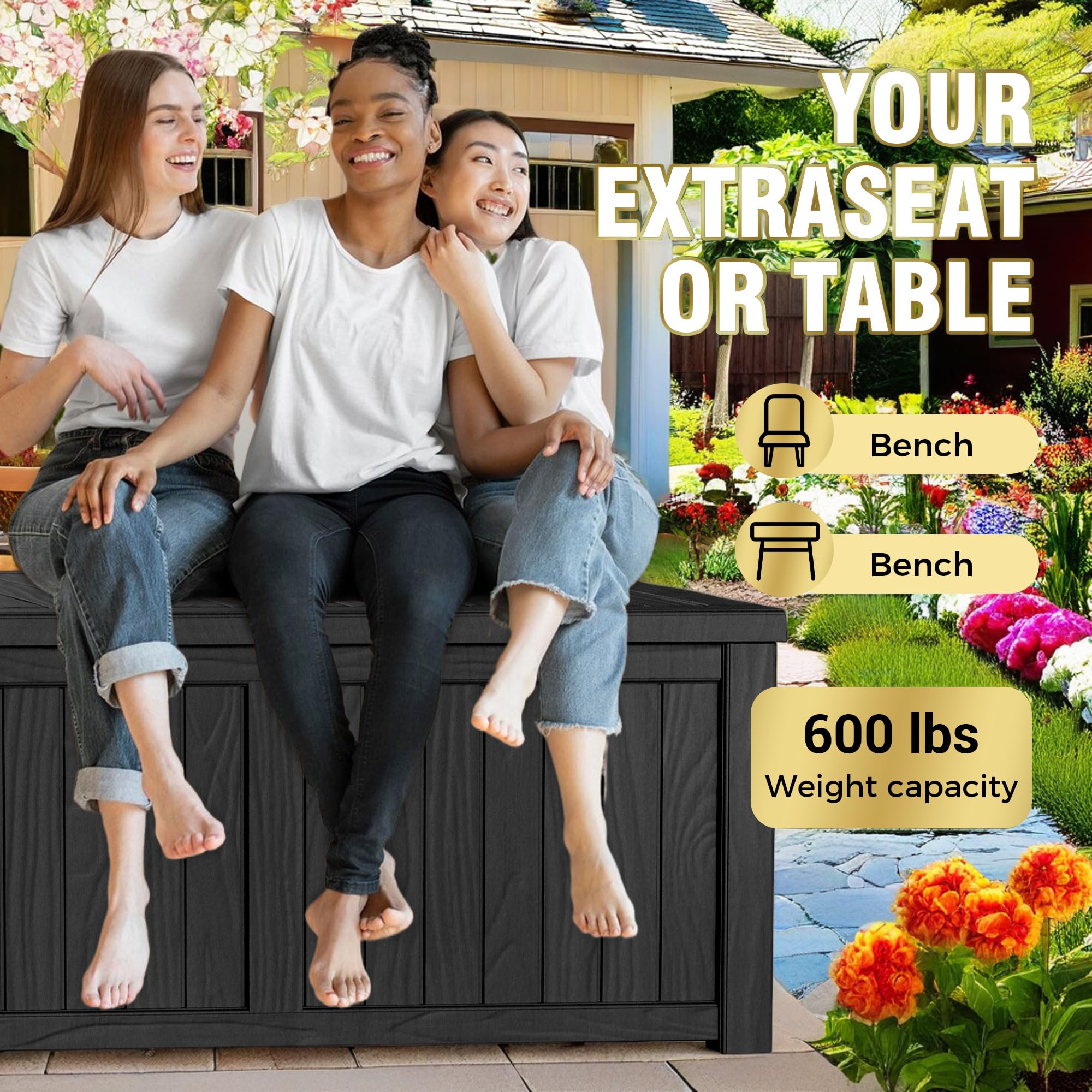 120 Gallon Lockable Resin Deck Box - Waterproof & UV-Resistant Outdoor Storage Container for Patio Cushions, Pool Toys, and Delivery Packages | Durable Black Weatherproof Storage Solution for Backyard, Garden, and Poolside Organization