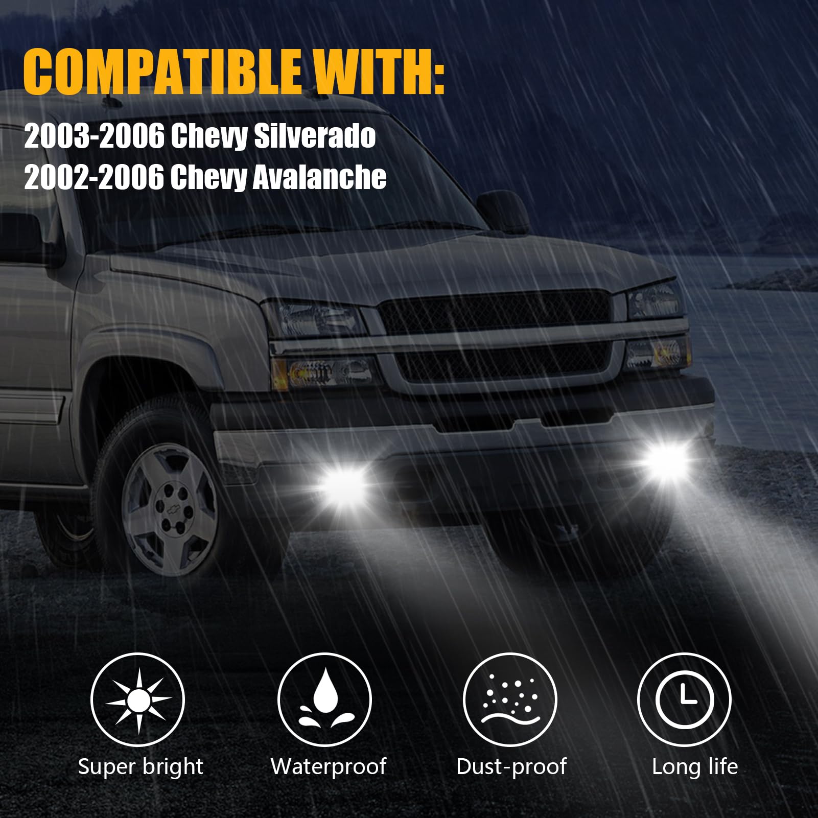 Chevy Silverado 2003-2006 & Avalanche 2002-2006 LED Fog Lights - Clear Lens Replacement Driving Lamps for Pickup Trucks | Enhanced Visibility in Foggy & Night Driving Conditions