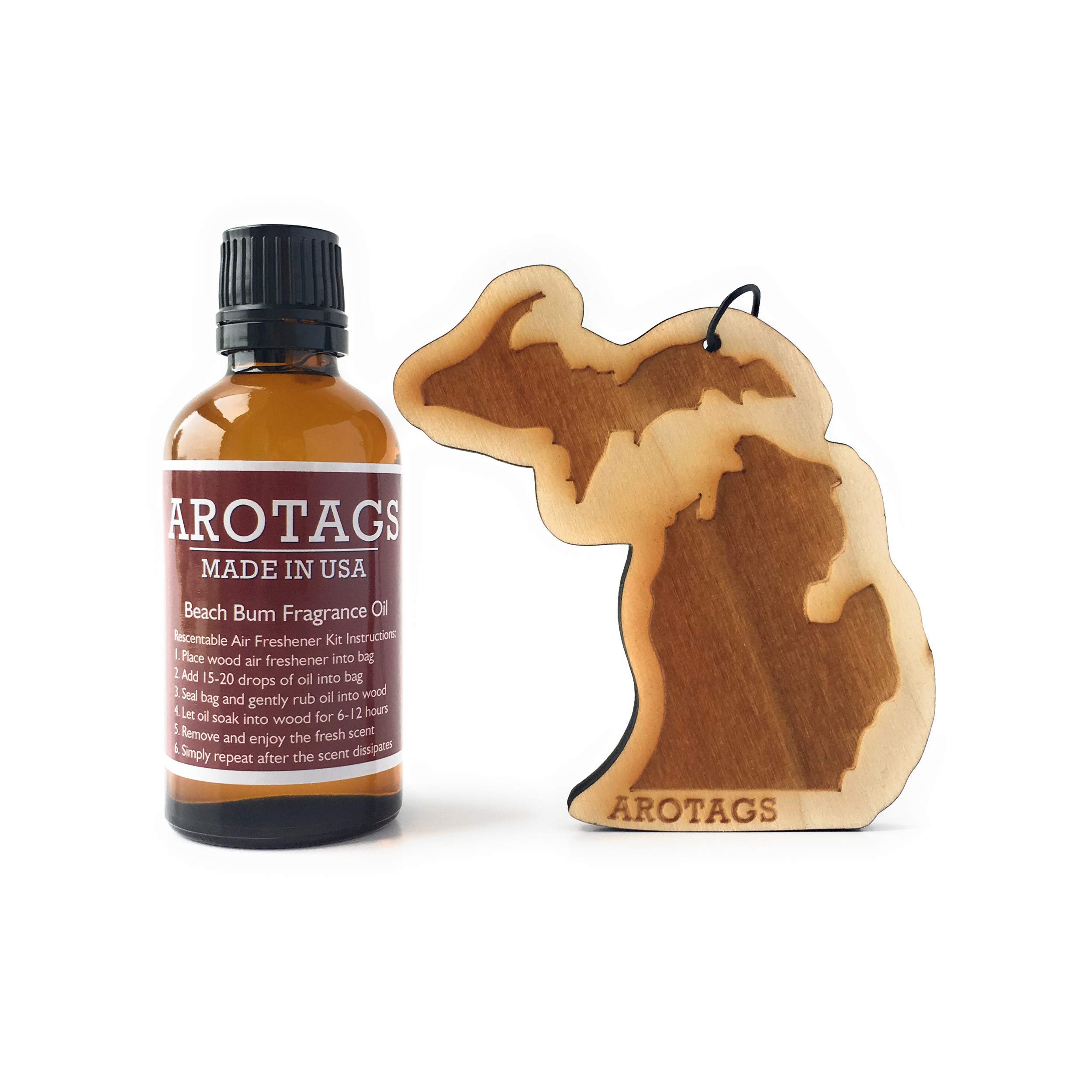 Premium Michigan Wooden Car Air Freshener - 365+ Days Long Lasting Cool Breeze Scent - Includes Hanging Mirror Diffuser & Fragrance Oil - 100% American Made - Perfect for Cars, Trucks, SUVs & Home Décor