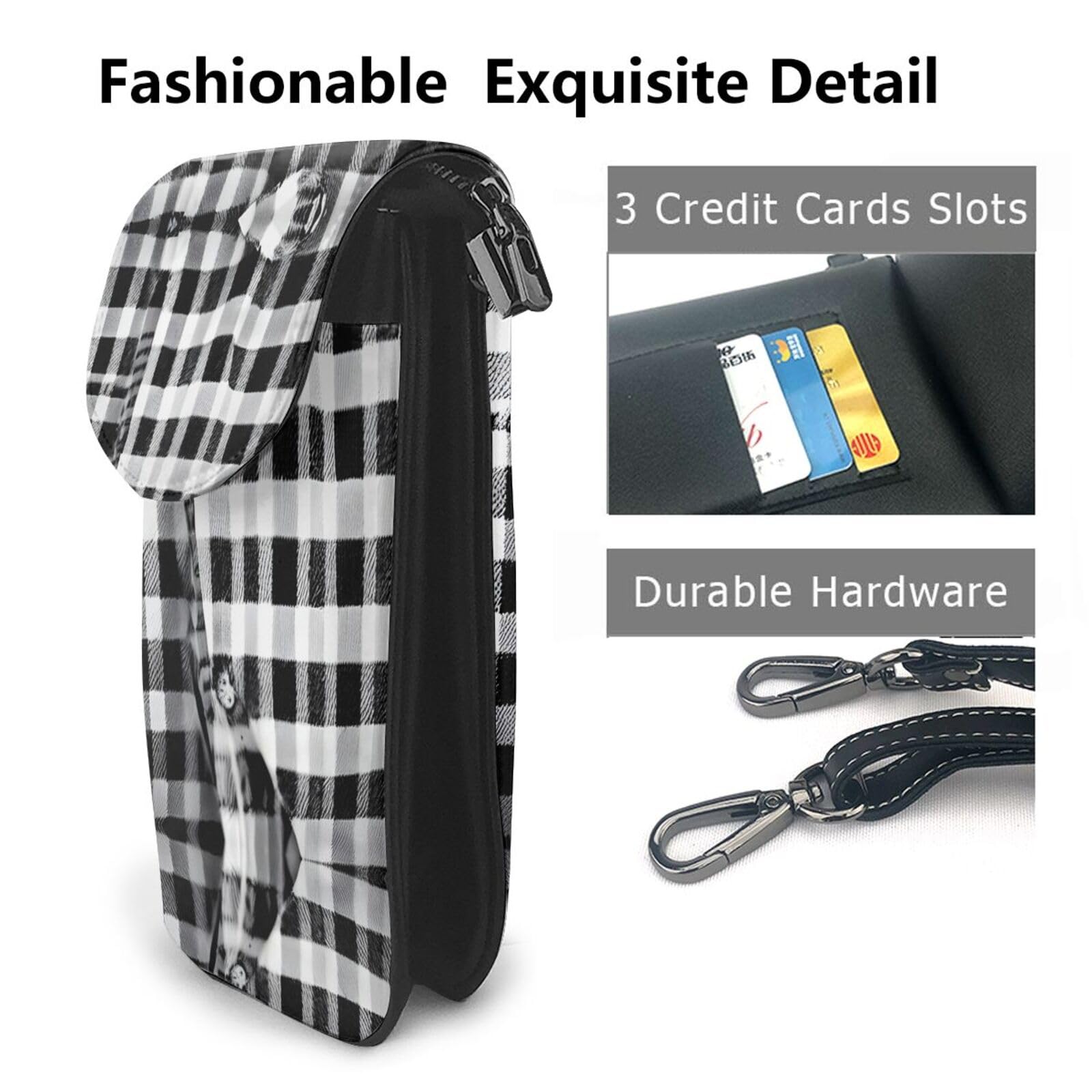 Black & White Plaid Crossbody Bag for Women - Lightweight Travel Purse for Phone & Essentials