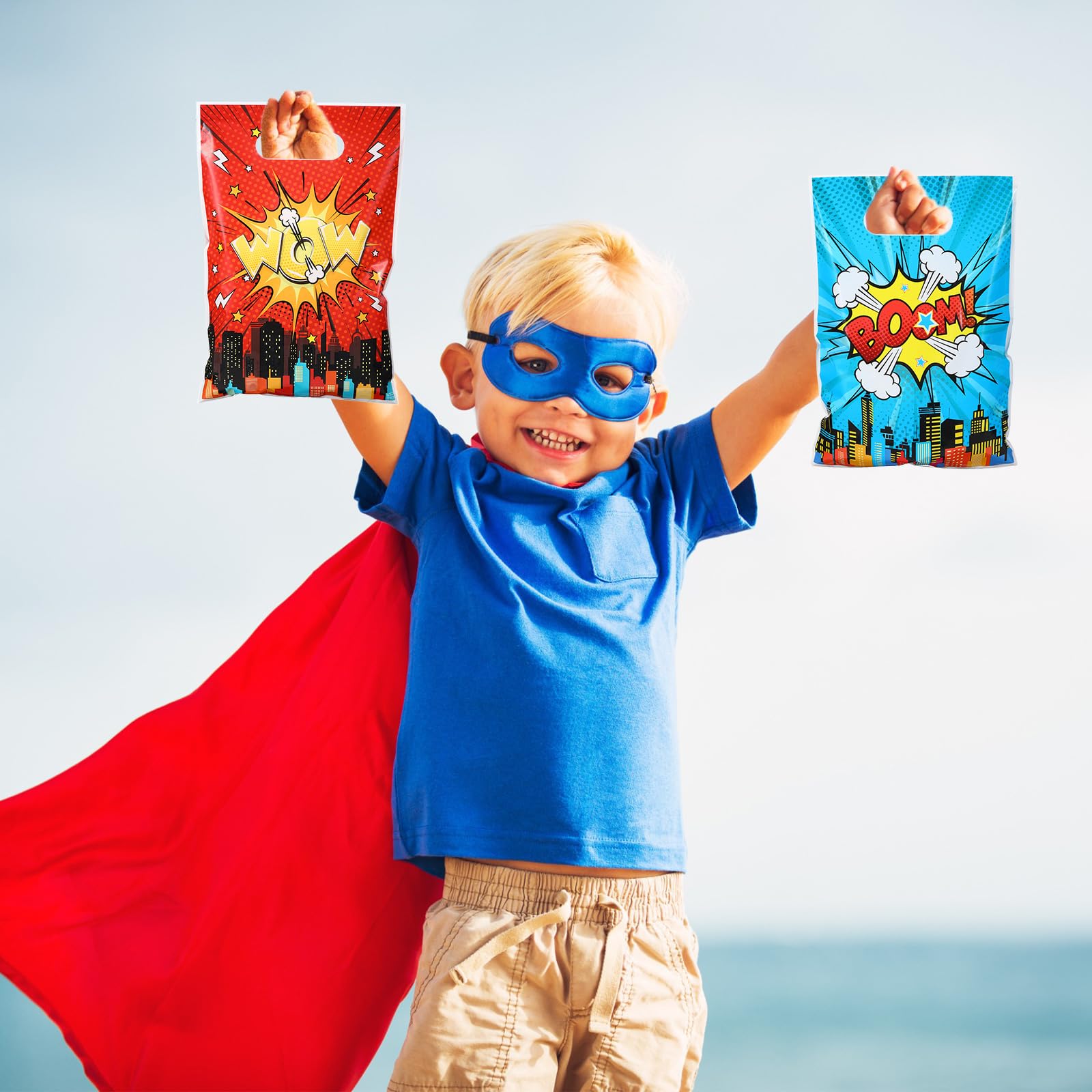 Blosssound 120 Pcs Hero Party Favor Bags - Superhero Themed Birthday Goodie Bags for Kids, Boys & Girls - Perfect for Comic Hero Birthday Parties, Baby Showers & Decorations | Great for Candy, Treats & Party Favors