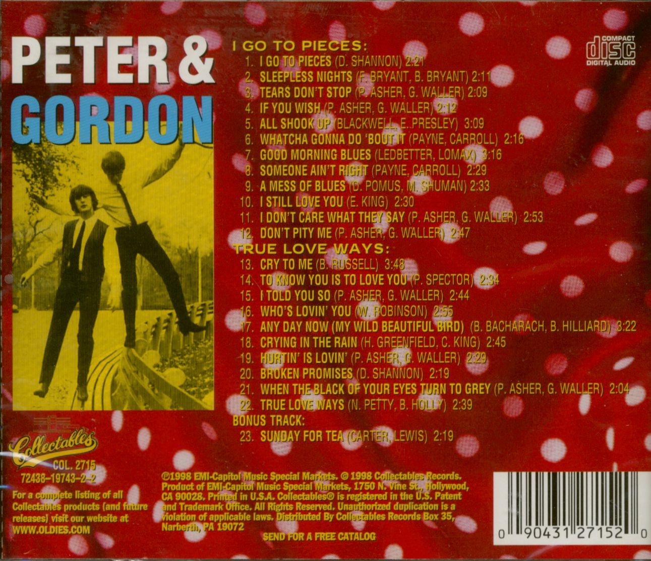 Best Selling Vinyl Records - I Go to Pieces / True Love Ways - Classic Love Songs for Romantic Evenings & Special Occasions
