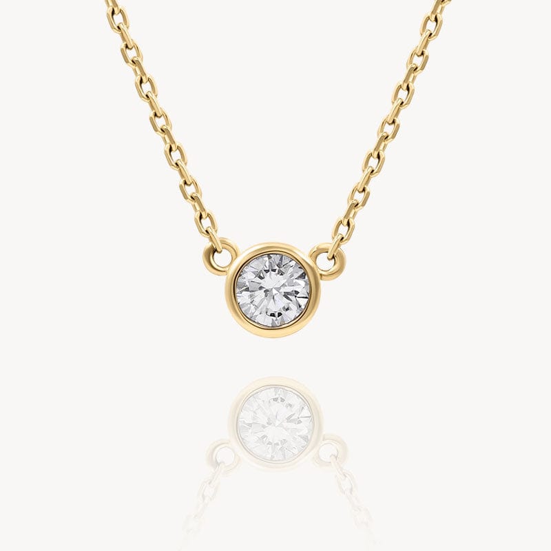 White Diamond Bezel Necklace for Women - Elegant 14K Gold Plated Pendant Jewelry Gift for Anniversary, Valentine's Day & Special Occasions