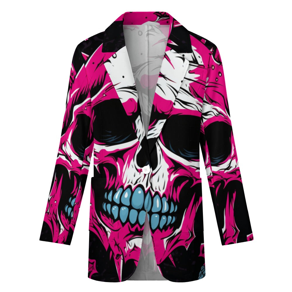 Punk Skull Print Casual Suit Jacket for Men - Gothic Streetwear Blazer for Concerts, Parties & Halloween Costumes