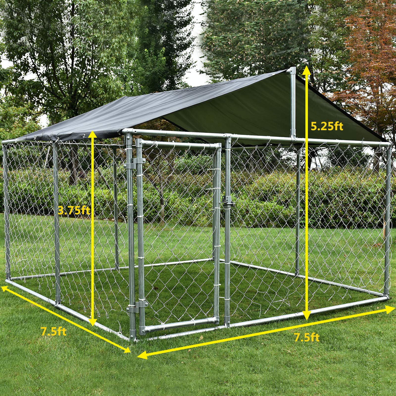 Magic Union Outdoor Metal Dog Kennel - Heavy Duty Pet Cage with Waterproof Roof Cover, Durable Backyard Dog Run Enclosure for Large & Medium Dogs - Perfect for Backyard, Patio & Outdoor Use
